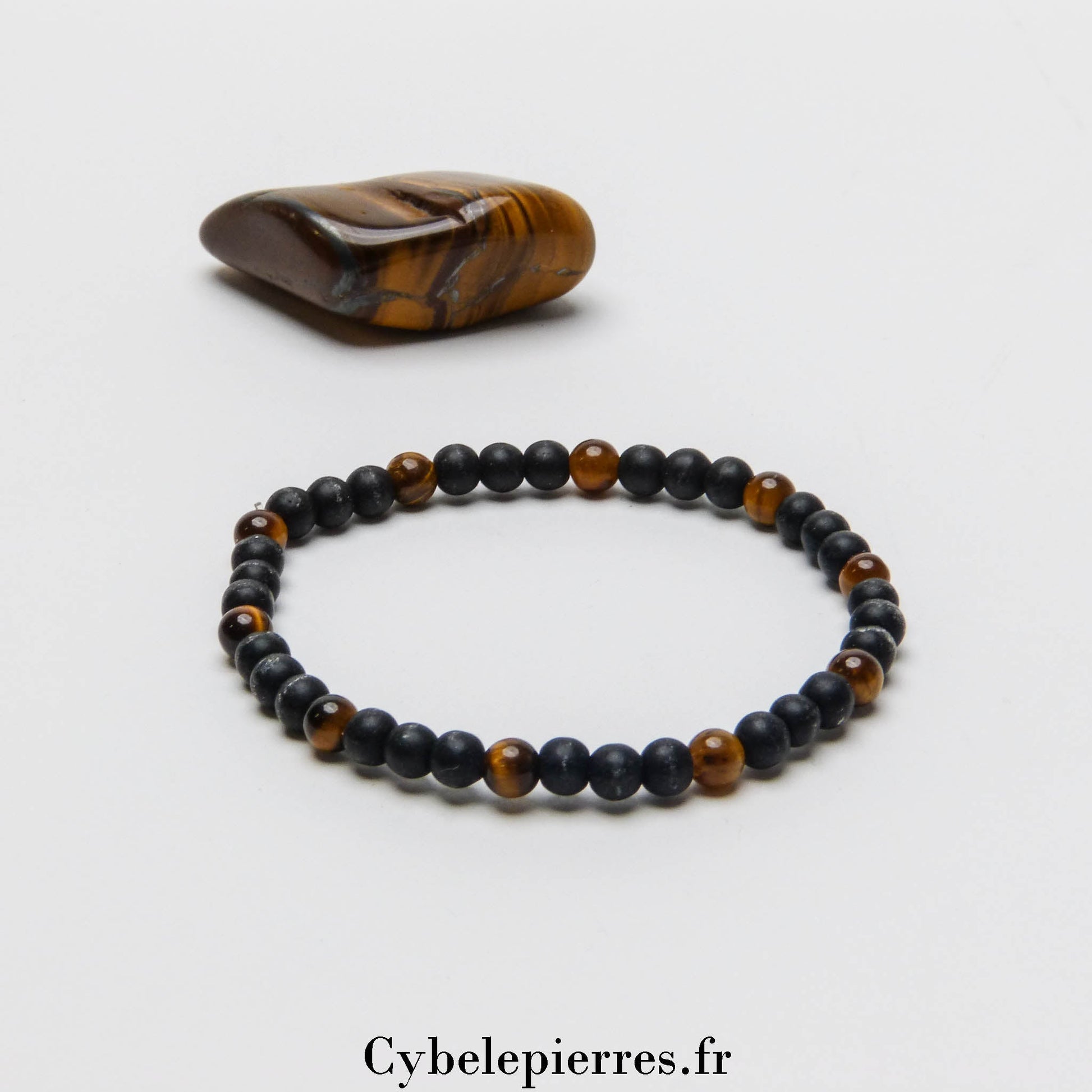 Bracelet Joie Intérieure - Oeil de tigre & Onyx (4mm) - 17cm - Cybele Pierres