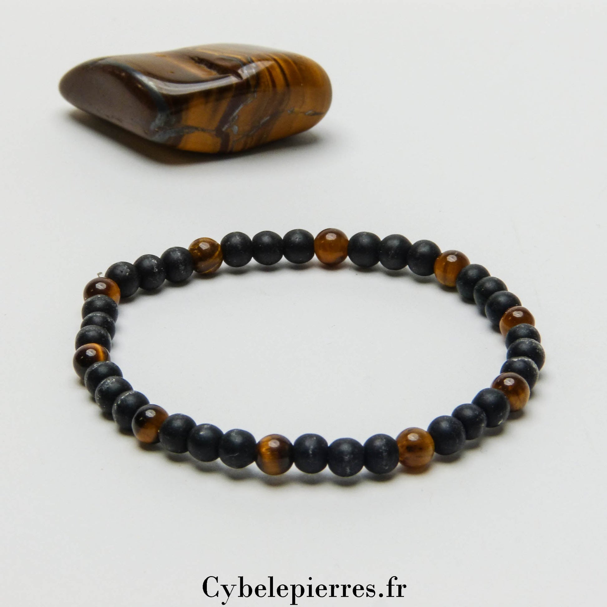 Bracelet Joie Intérieure - Oeil de tigre & Onyx (4mm) - 17cm - Cybele Pierres