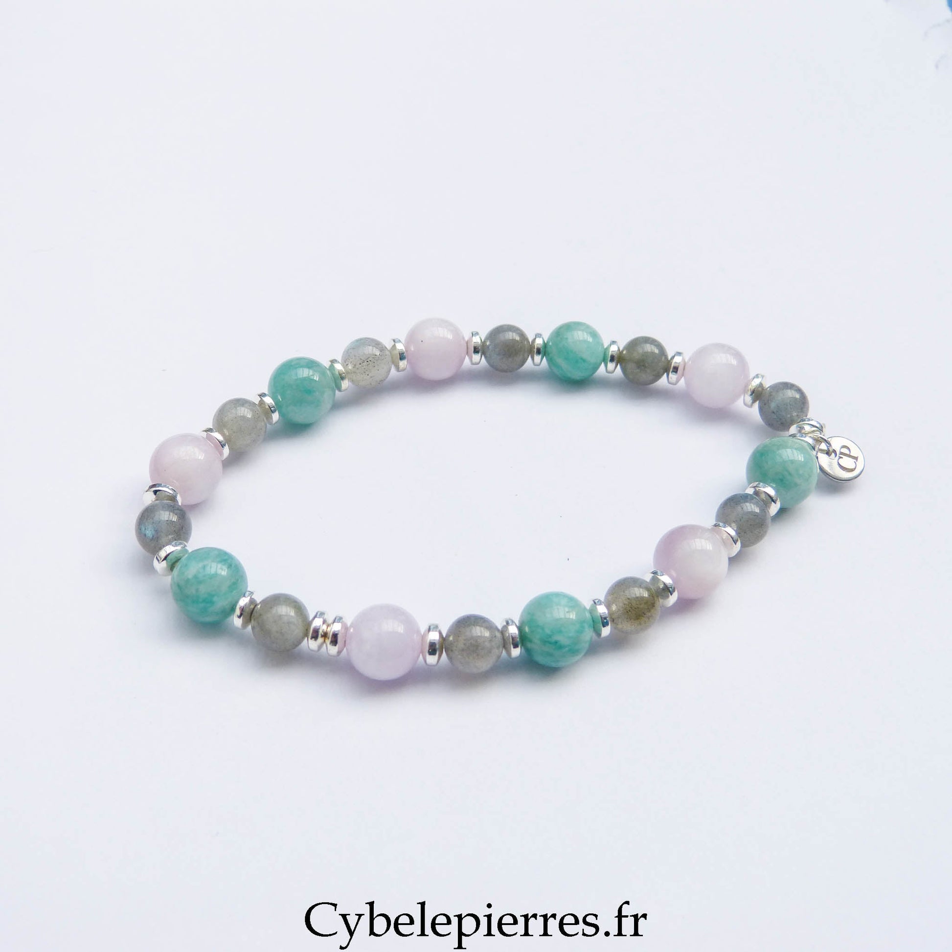 Bracelet Kunzite, Amazonite et Labradorite (6 et 8 mm) – 19 cm | Apaisement & Intuition - Cybele Pierres