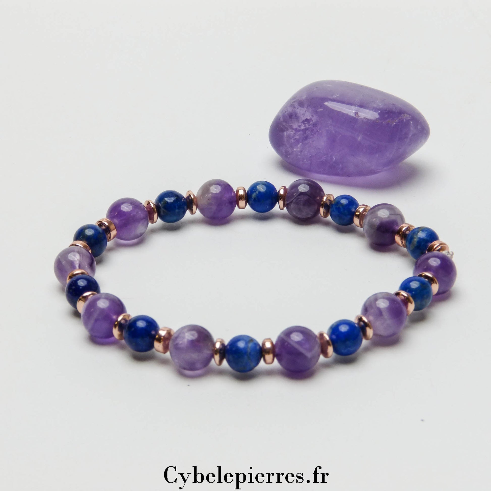 Bracelet Liberté de l'Esprit - Améthyste et Lapis - Lazuli (6 et 8mm) - 19cm | Clarté et Sagesse - Cybele Pierres