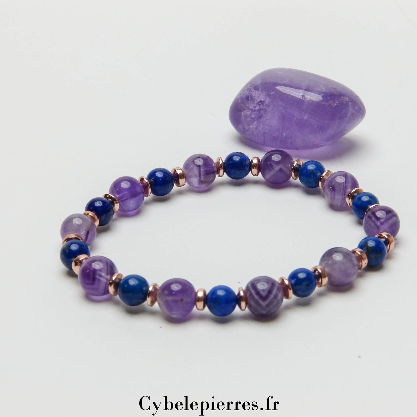 Bracelet Liberté de l'Esprit - Améthyste et Lapis - Lazuli (6 et 8mm) - 19cm | Clarté et Sagesse - Cybele Pierres
