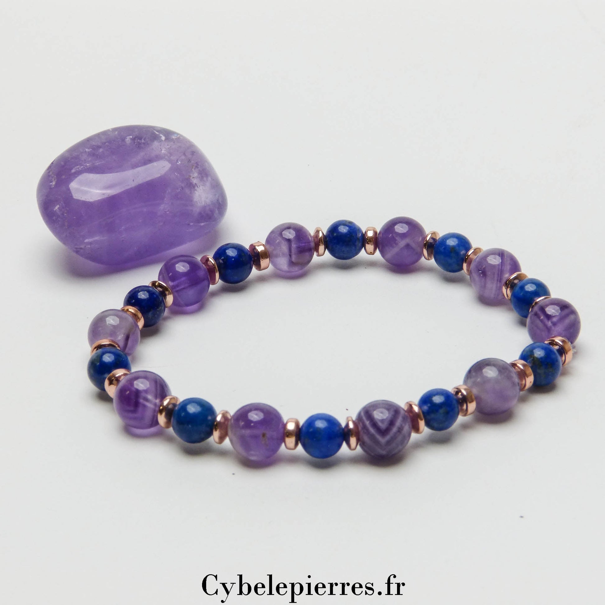 Bracelet Liberté de l'Esprit - Améthyste et Lapis - Lazuli (6 et 8mm) - 19cm | Clarté et Sagesse - Cybele Pierres