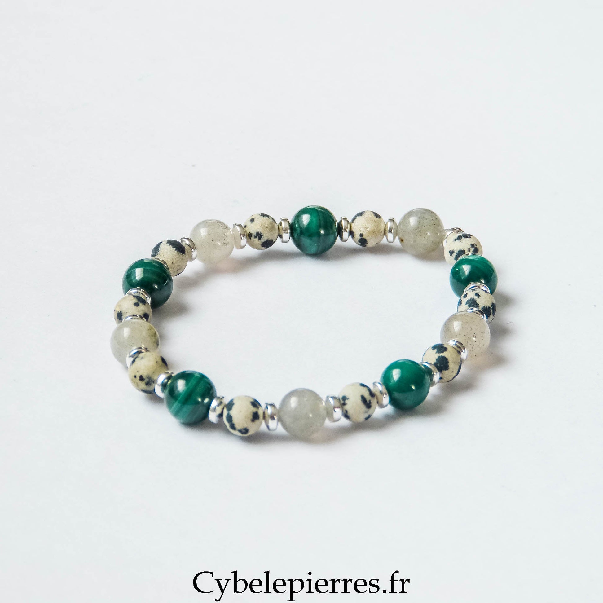 Bracelet L’Interdit – Malachite, Labradorite et Jaspe Dalmatien (6 et 8 mm) – 18 cm | Protection, Confiance et Transformation - Cybele Pierres