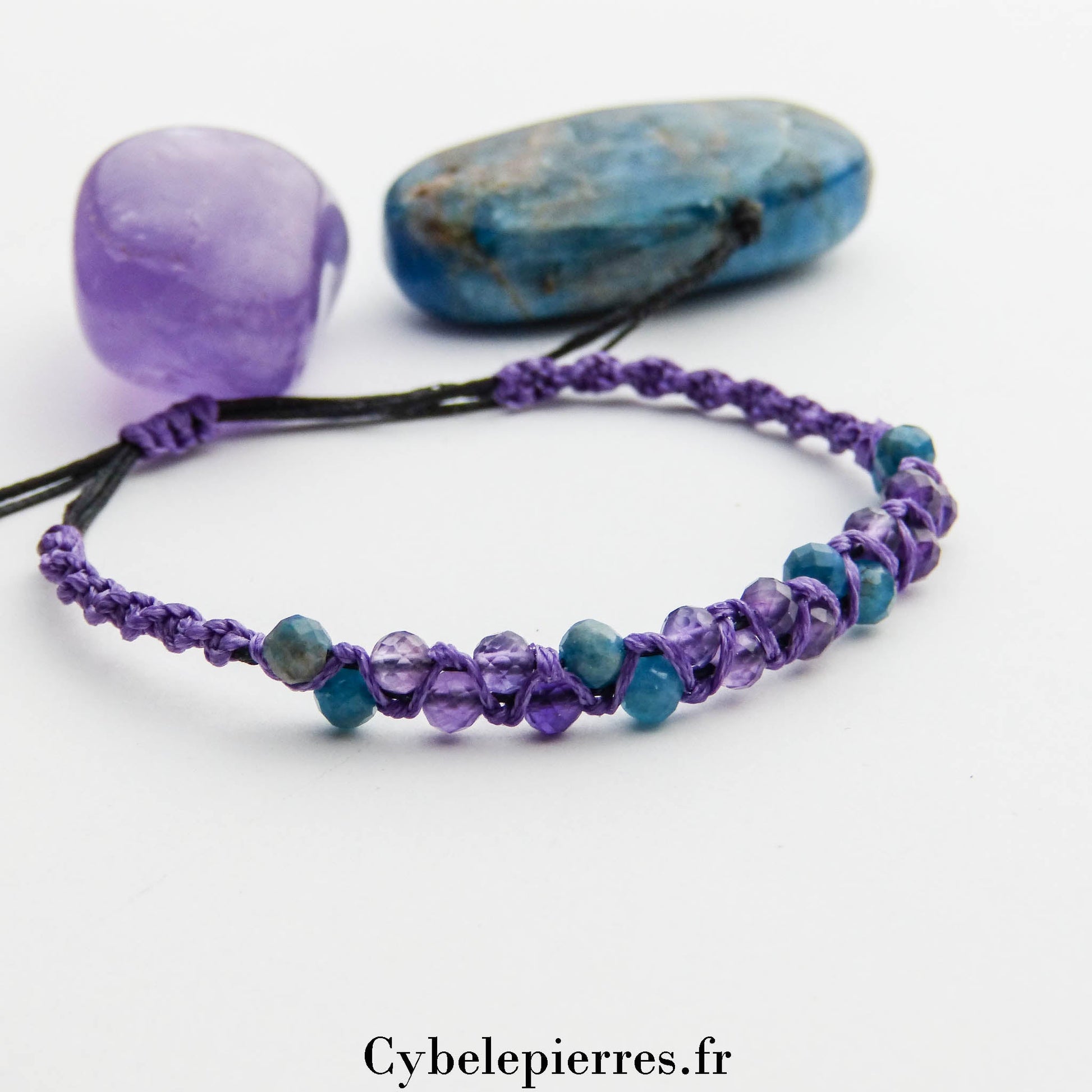 Bracelet macramé Améthyste et Apatite facetté (4mm) – Intuition et Clarté - Cybele Pierres