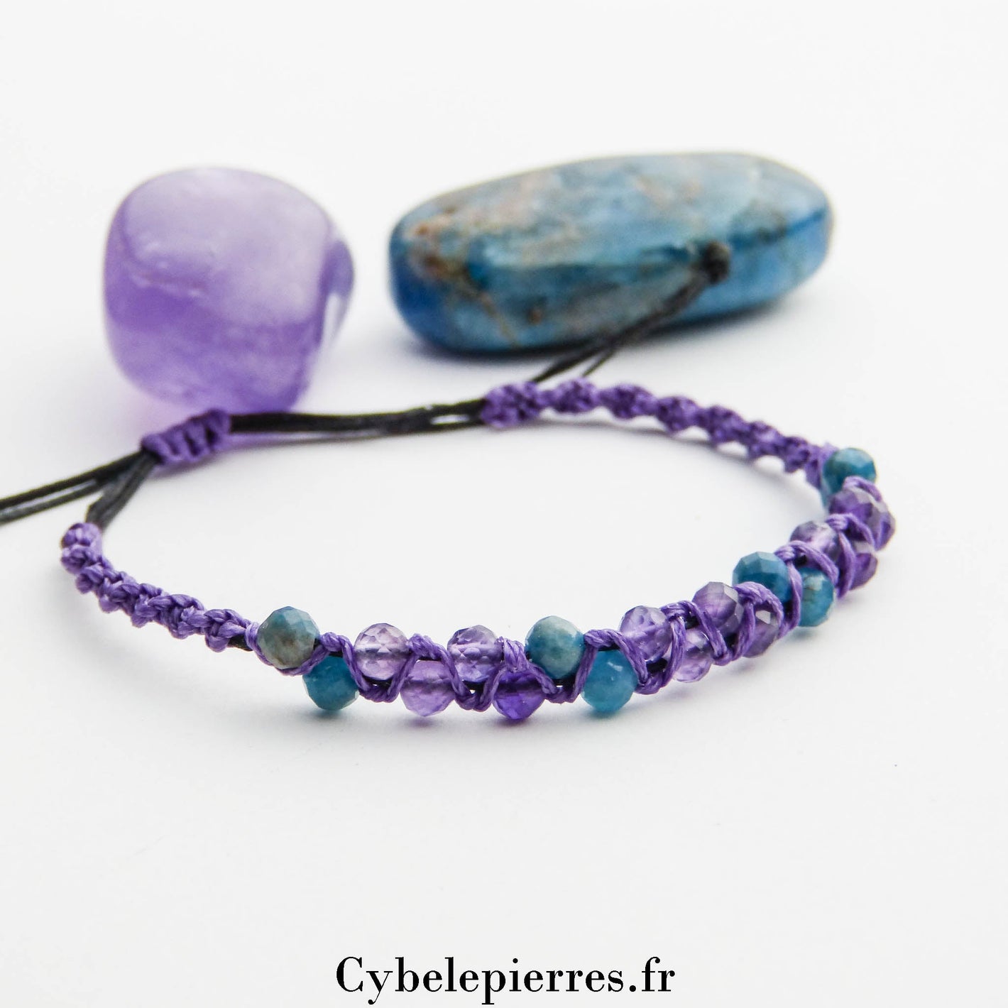 Bracelet macramé Améthyste et Apatite facetté (4mm) – Intuition et Clarté - Cybele Pierres