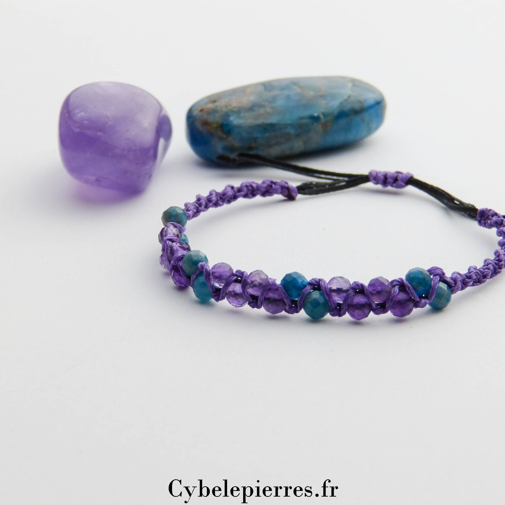 Bracelet macramé Améthyste et Apatite facetté (4mm) – Intuition et Clarté - Cybele Pierres