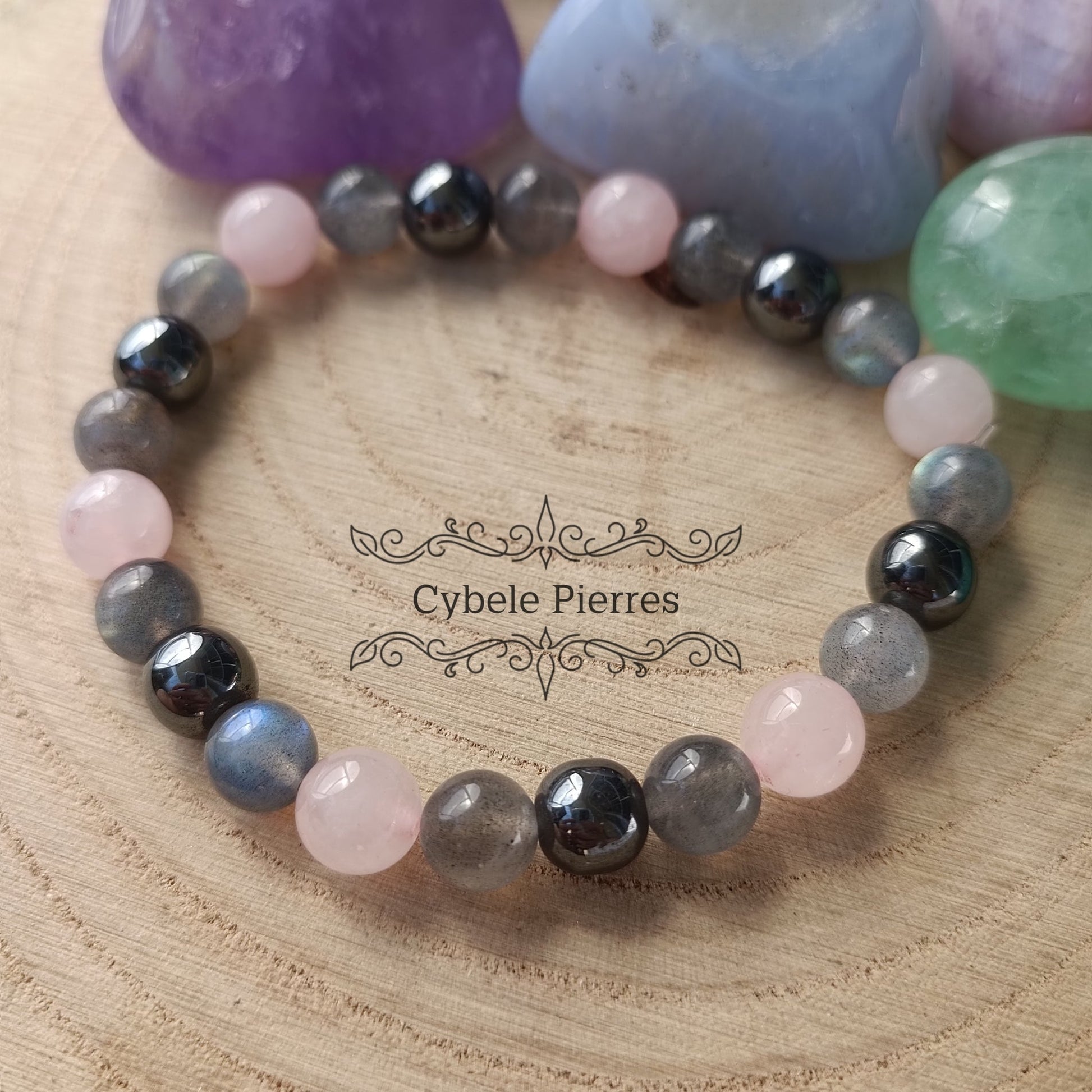 Bracelet Magie - Labradorite et Quartz rose (8mm) - 19cm - Cybele Pierres