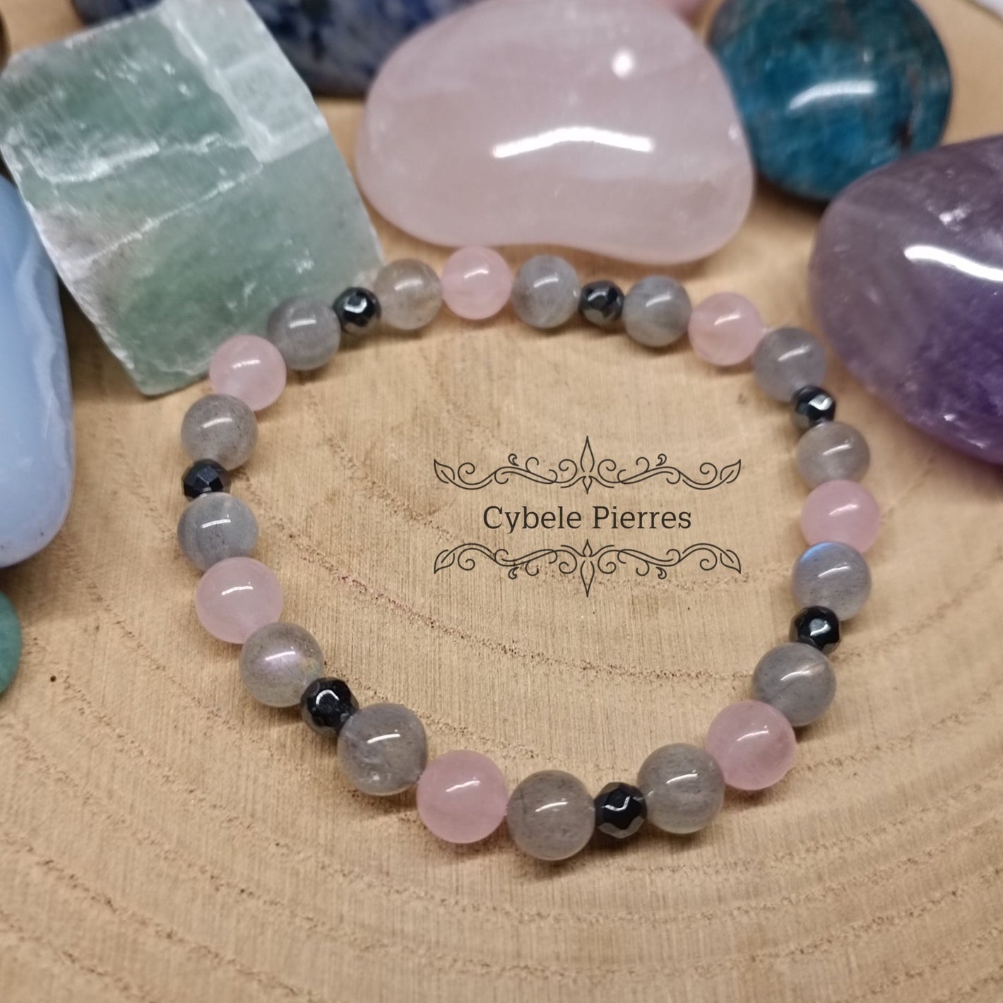 Bracelet Magie - Labradorite facettée et Quartz rose (6mm) - 17cm - Cybele Pierres