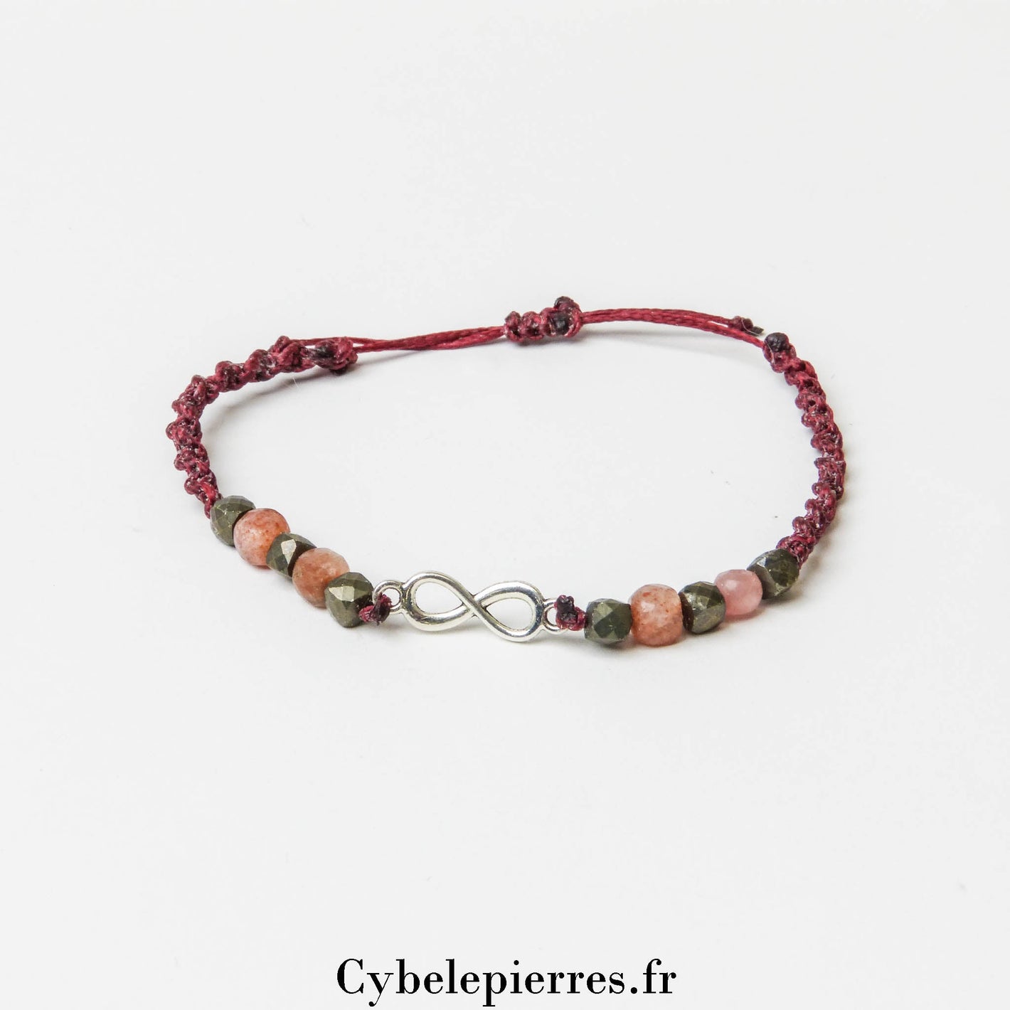 Bracelet Micro - Macramé en Pierre de Soleil et Pyrite | Énergie et Harmonie - Cybele Pierres