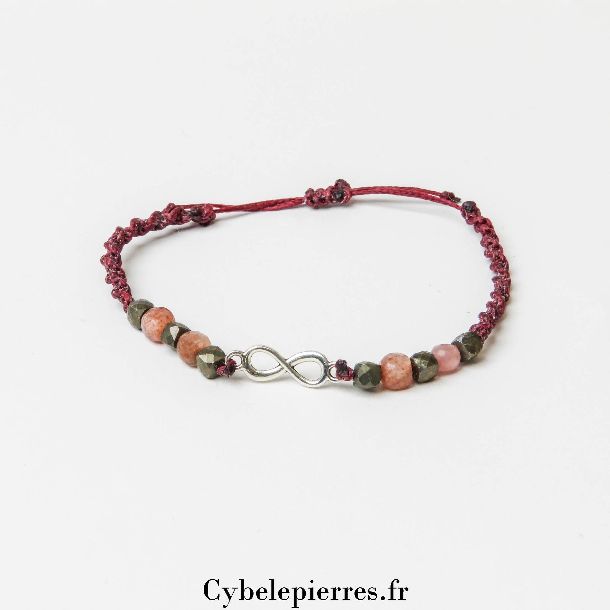 Bracelet Micro - Macramé en Pierre de Soleil et Pyrite | Énergie et Harmonie - Cybele Pierres