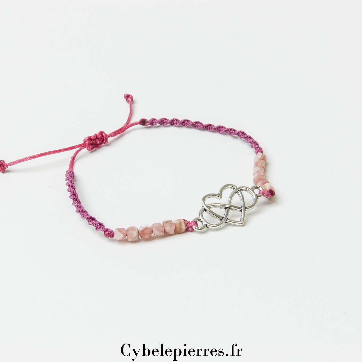 Bracelet Micro - Macramé en Rhodochrosite - Élégance et Harmonie - Cybele Pierres