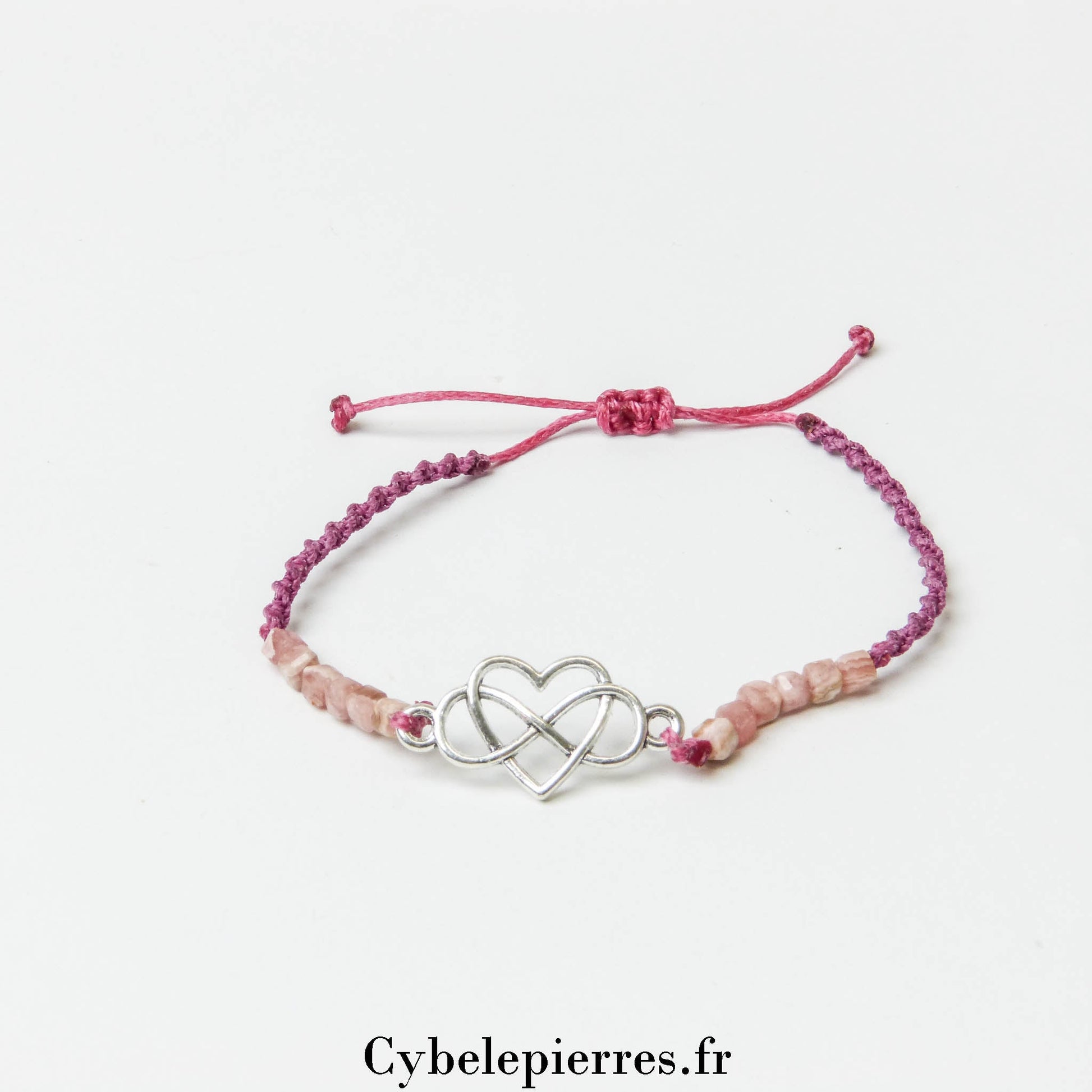 Bracelet Micro - Macramé en Rhodochrosite - Élégance et Harmonie - Cybele Pierres