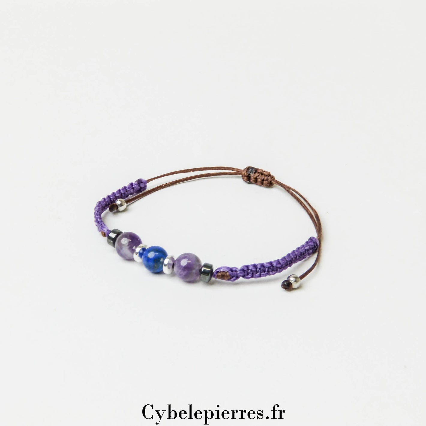 Bracelet Micro - macramé Lapis - Lazuli et Améthyste | Élégance et Harmonie - Cybele Pierres