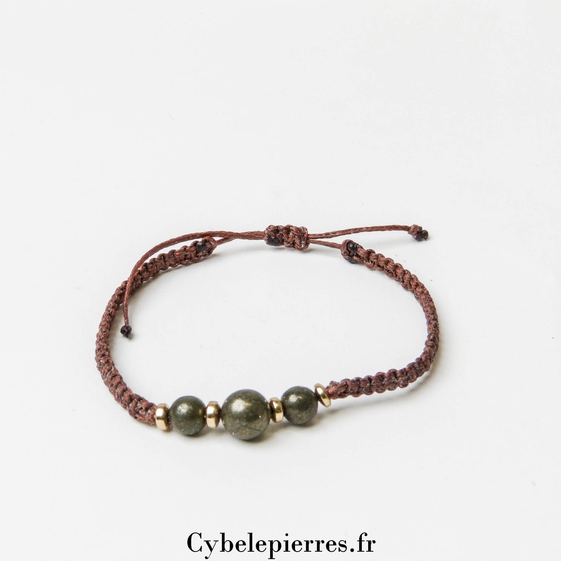 Bracelet Micro - macramé Pyrite | Force et Équilibre - Cybele Pierres