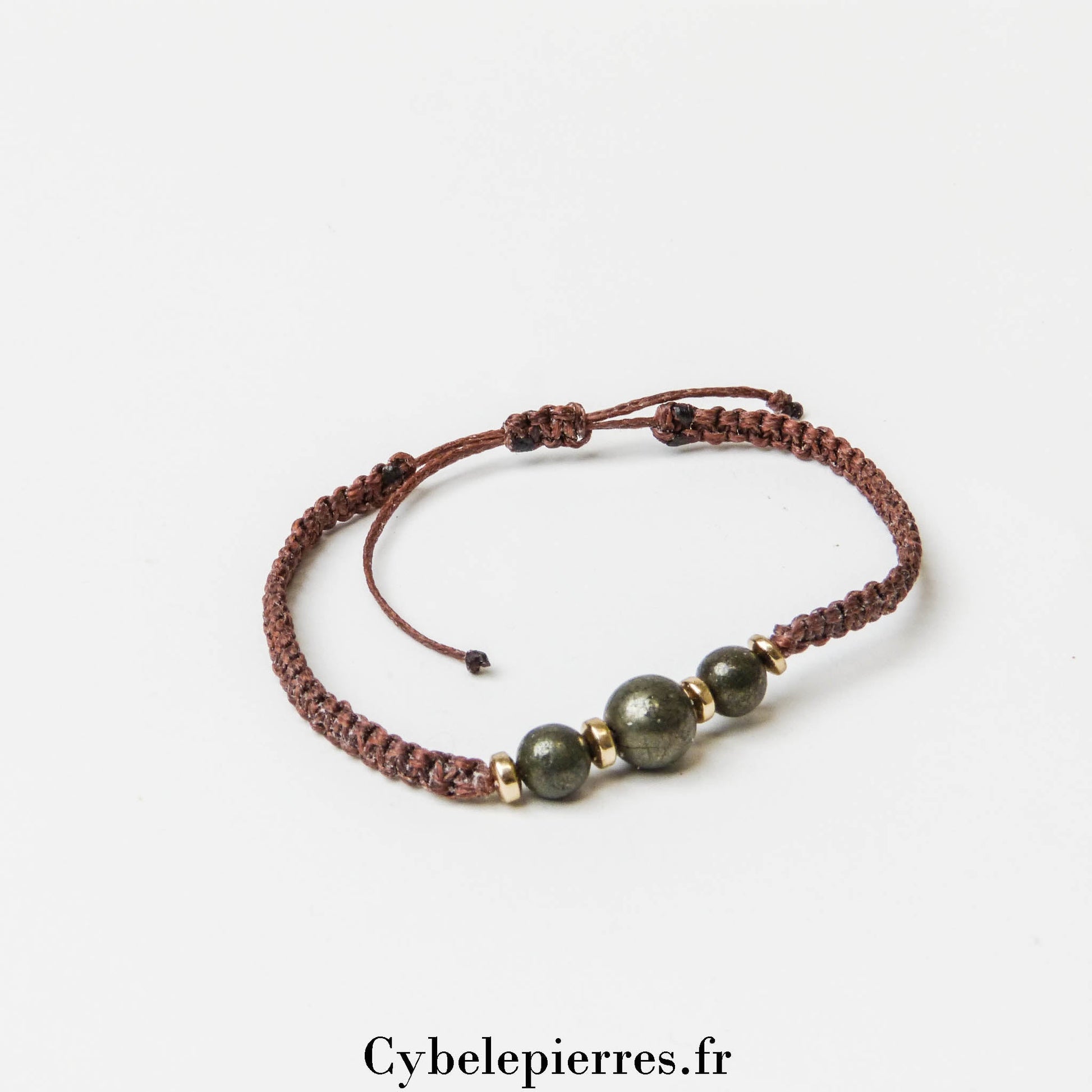 Bracelet Micro - macramé Pyrite | Force et Équilibre - Cybele Pierres
