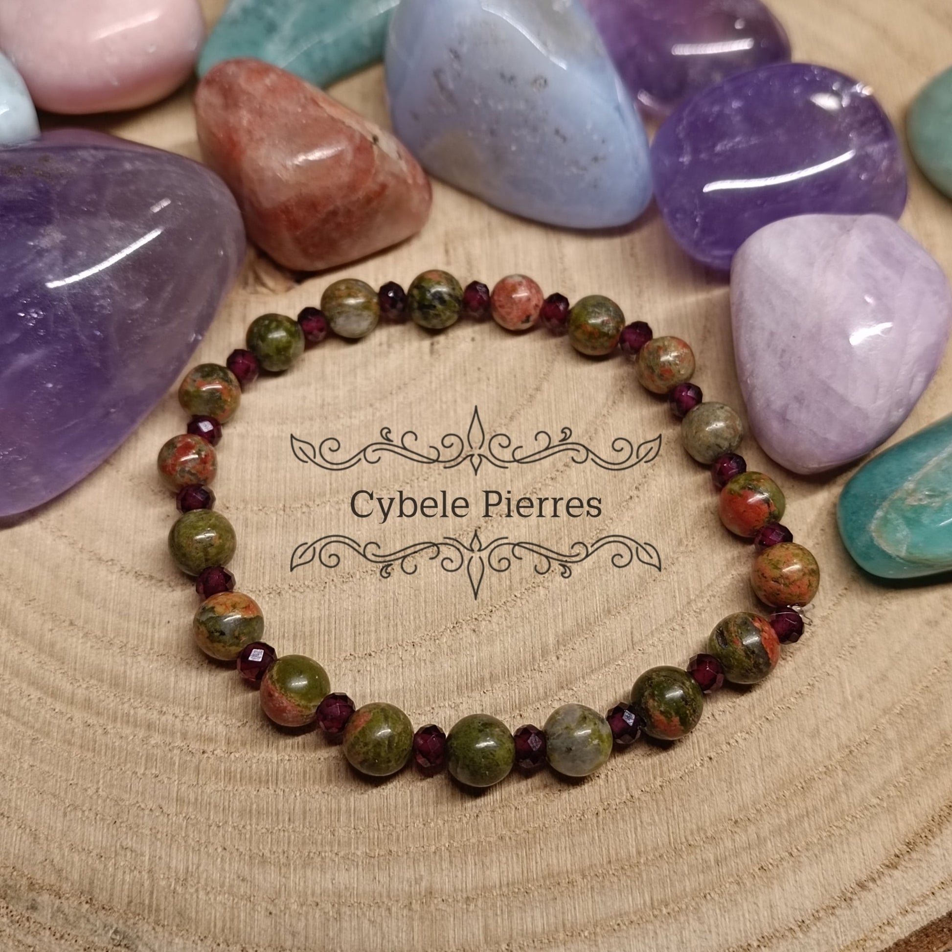 Bracelet Murmure d’Automne - Grenat et Unakite (3 et 6mm) - 18cm - Cybele Pierres