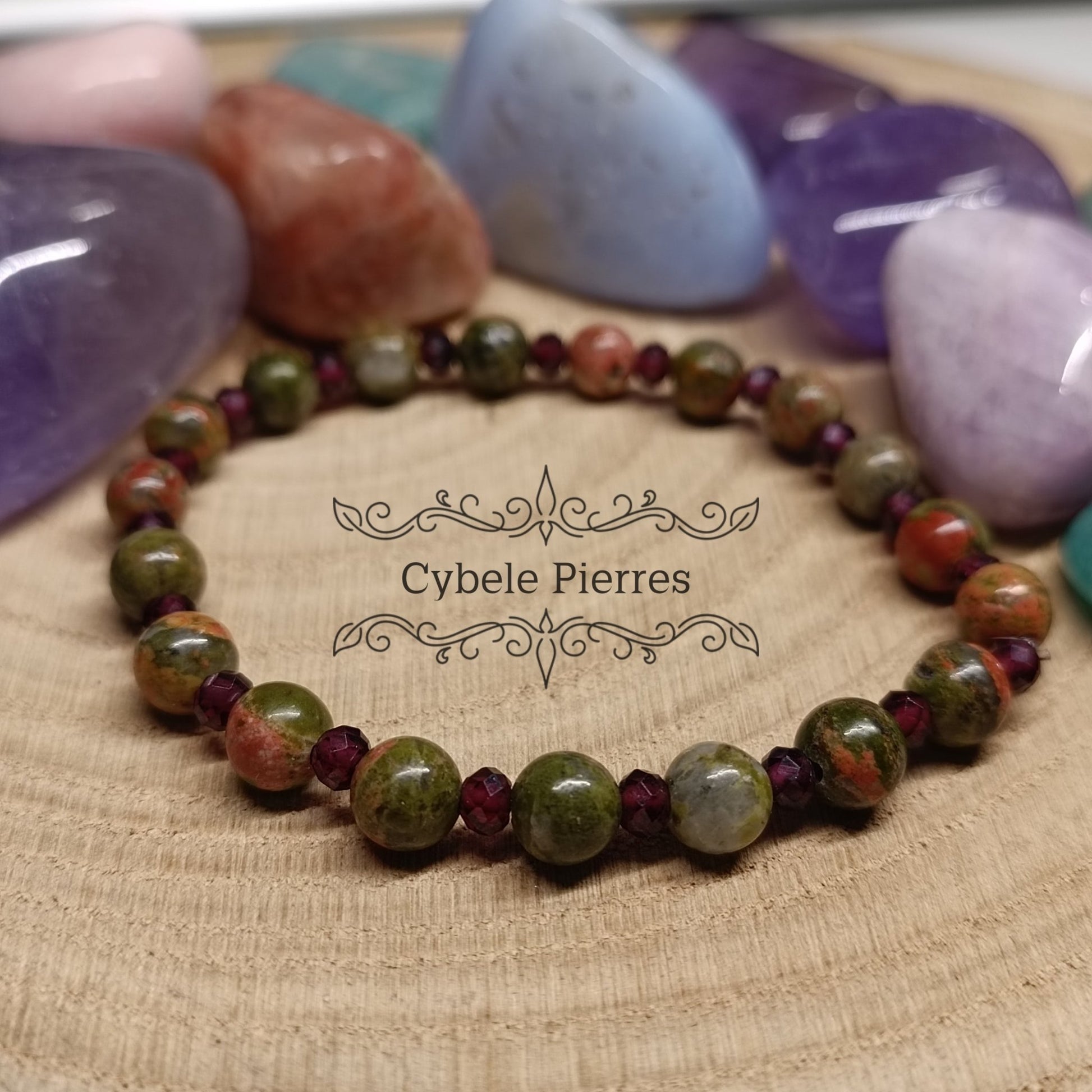 Bracelet Murmure d’Automne - Grenat et Unakite (3 et 6mm) - 18cm - Cybele Pierres
