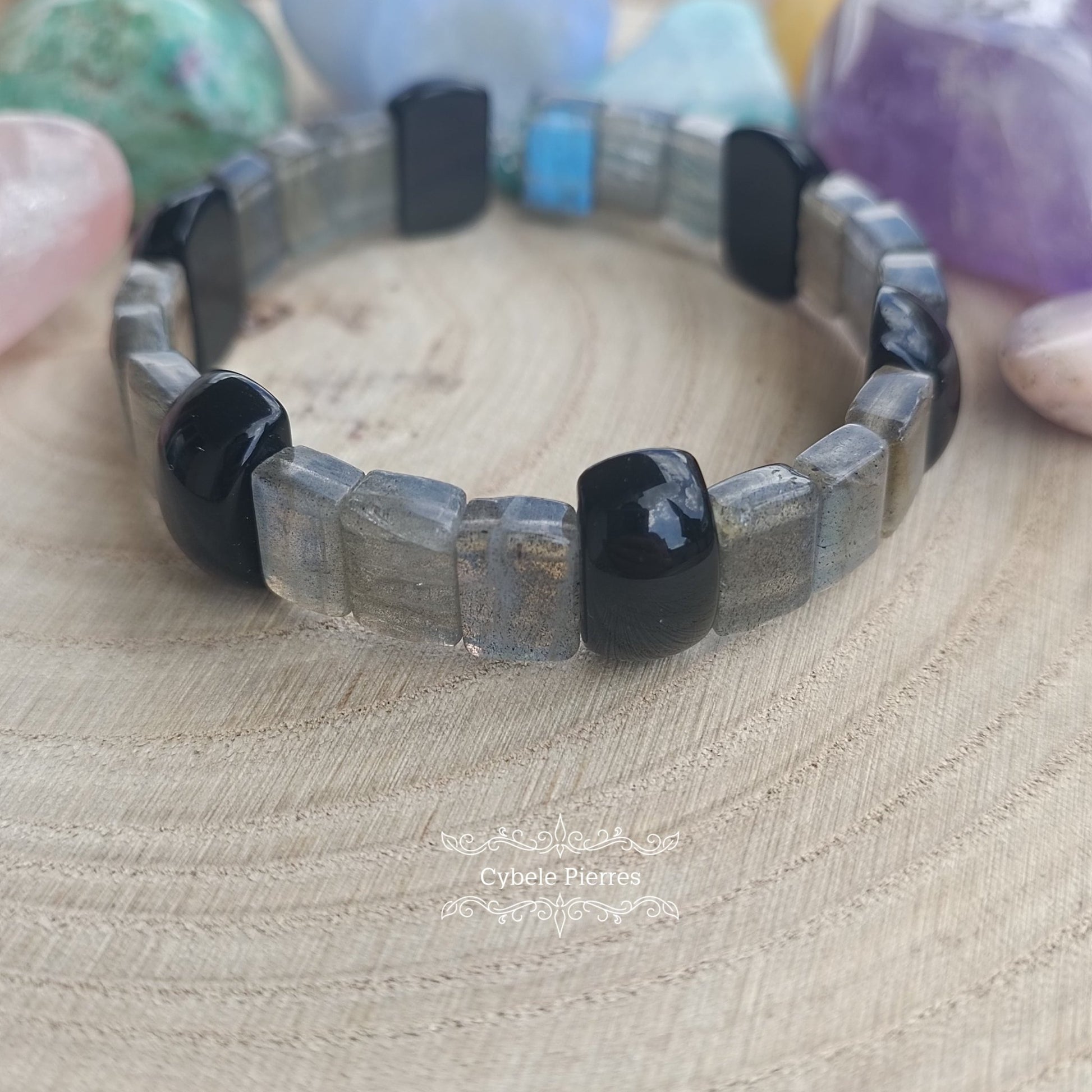 Bracelet Mystique - Obsidienne Oeil celeste et Labradorite (8mm) - 18cm - Cybele Pierres