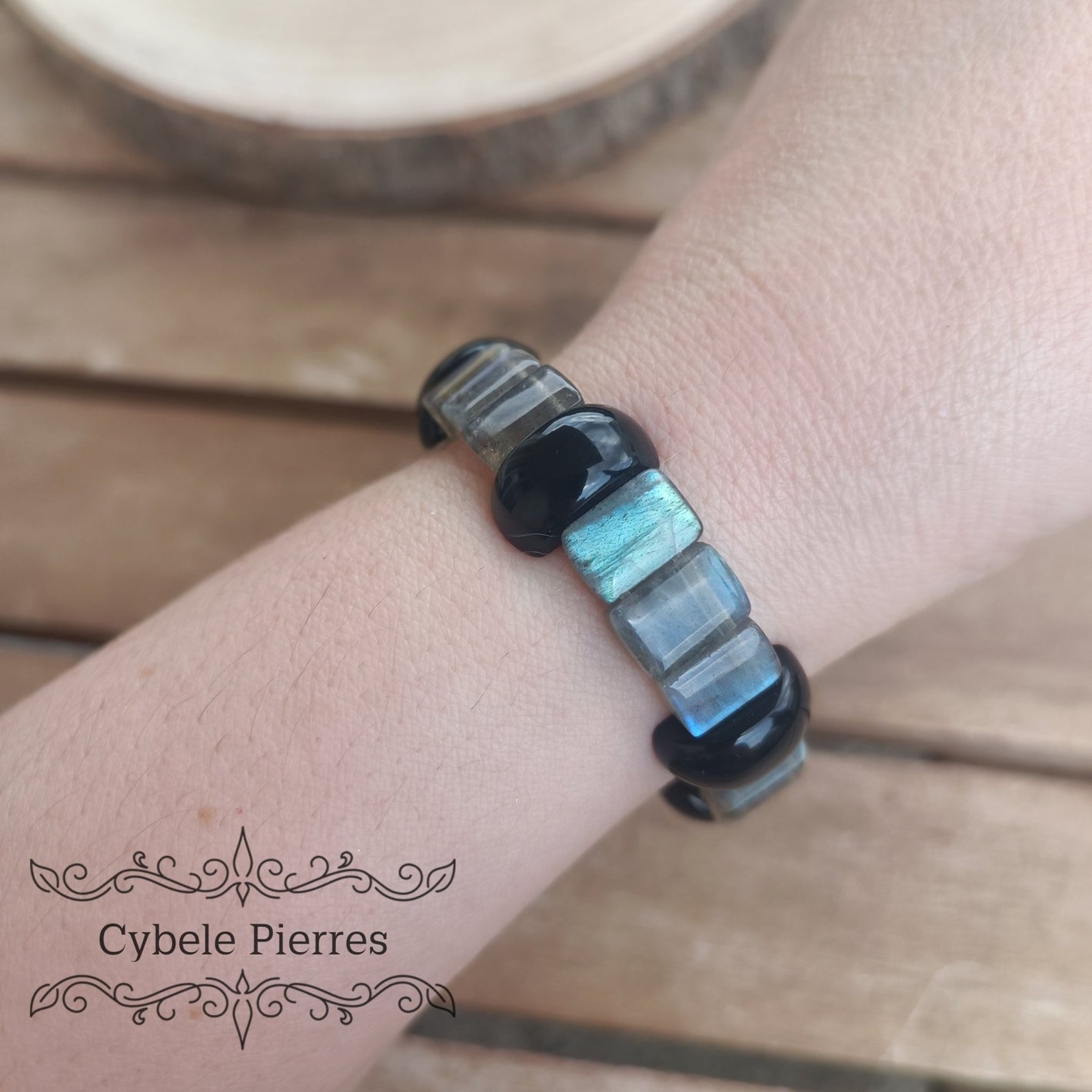 Bracelet Mystique - Obsidienne Oeil celeste et Labradorite (8mm) - 18cm - Cybele Pierres