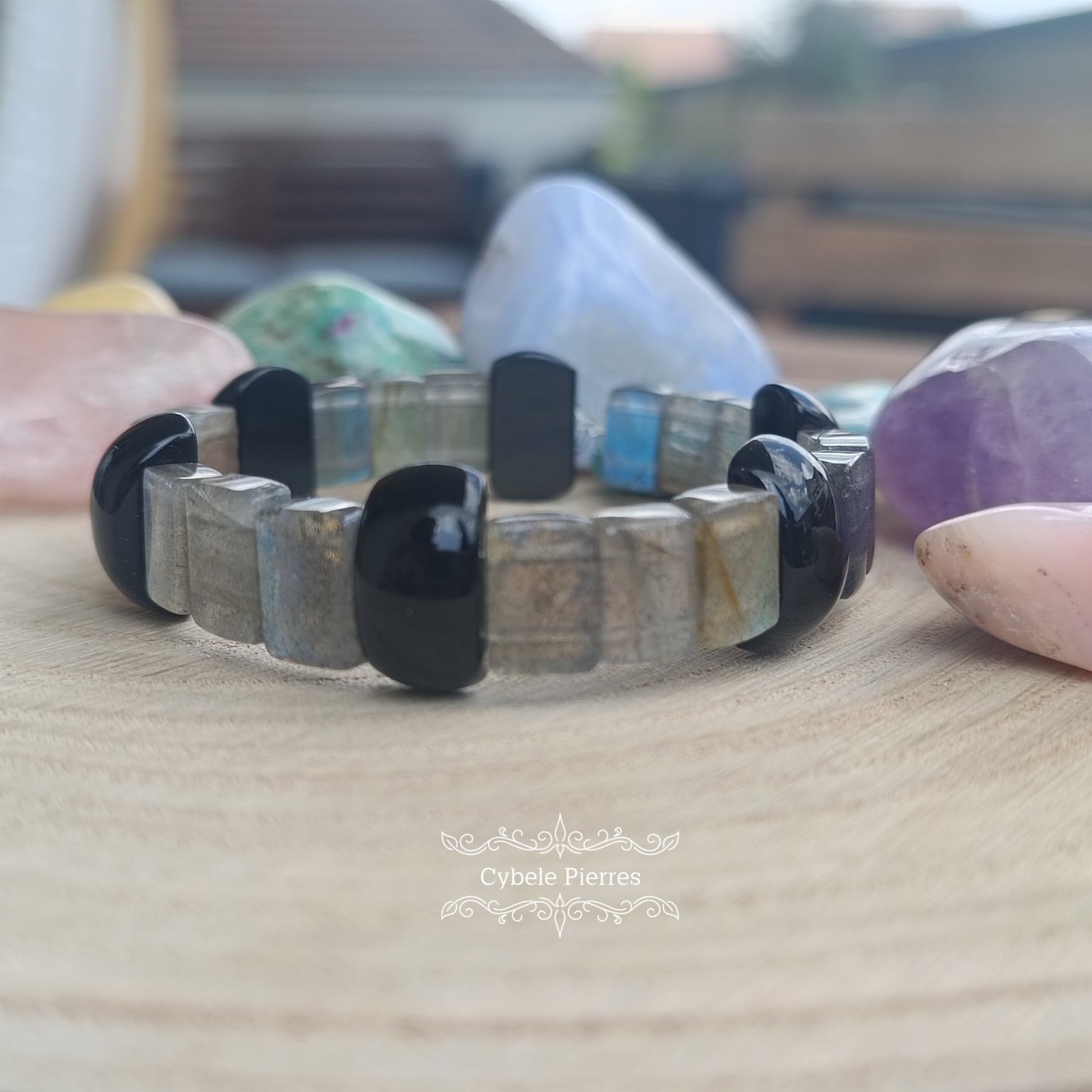 Bracelet Mystique - Obsidienne Oeil celeste et Labradorite (8mm) - 18cm - Cybele Pierres