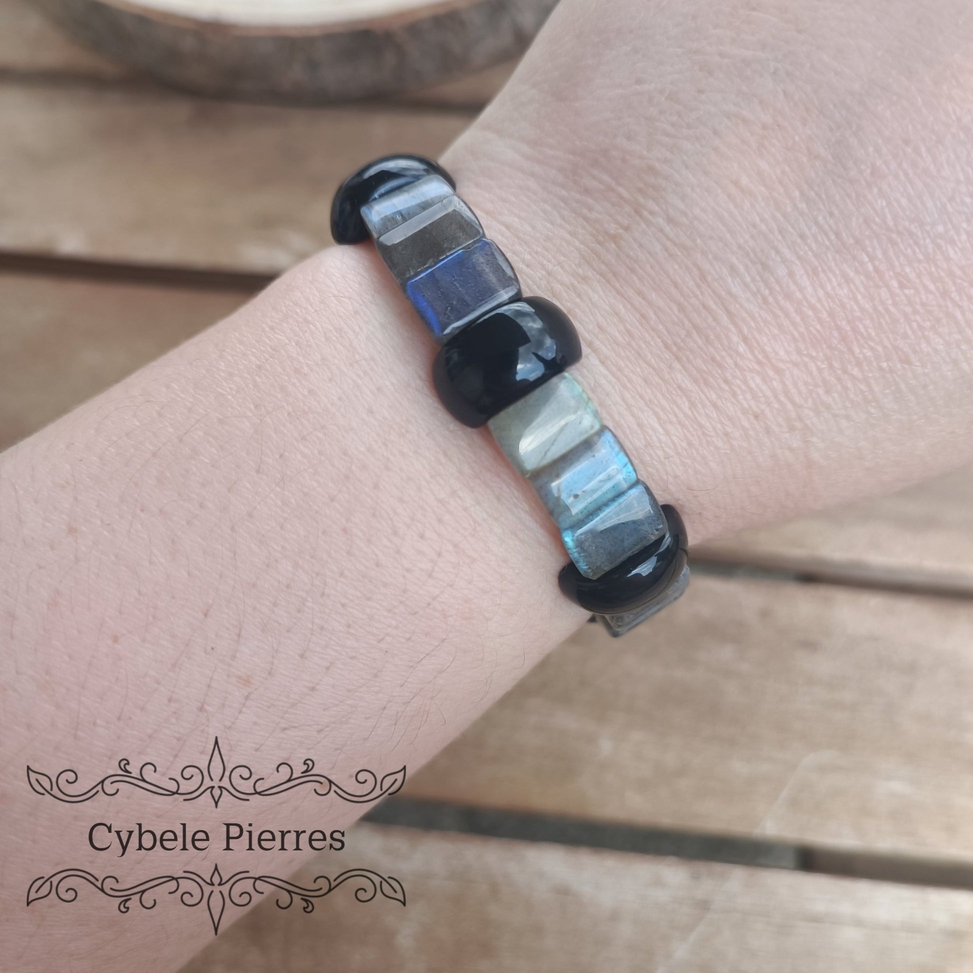Bracelet Mystique - Obsidienne Oeil celeste et Labradorite (8mm) - 18cm - Cybele Pierres