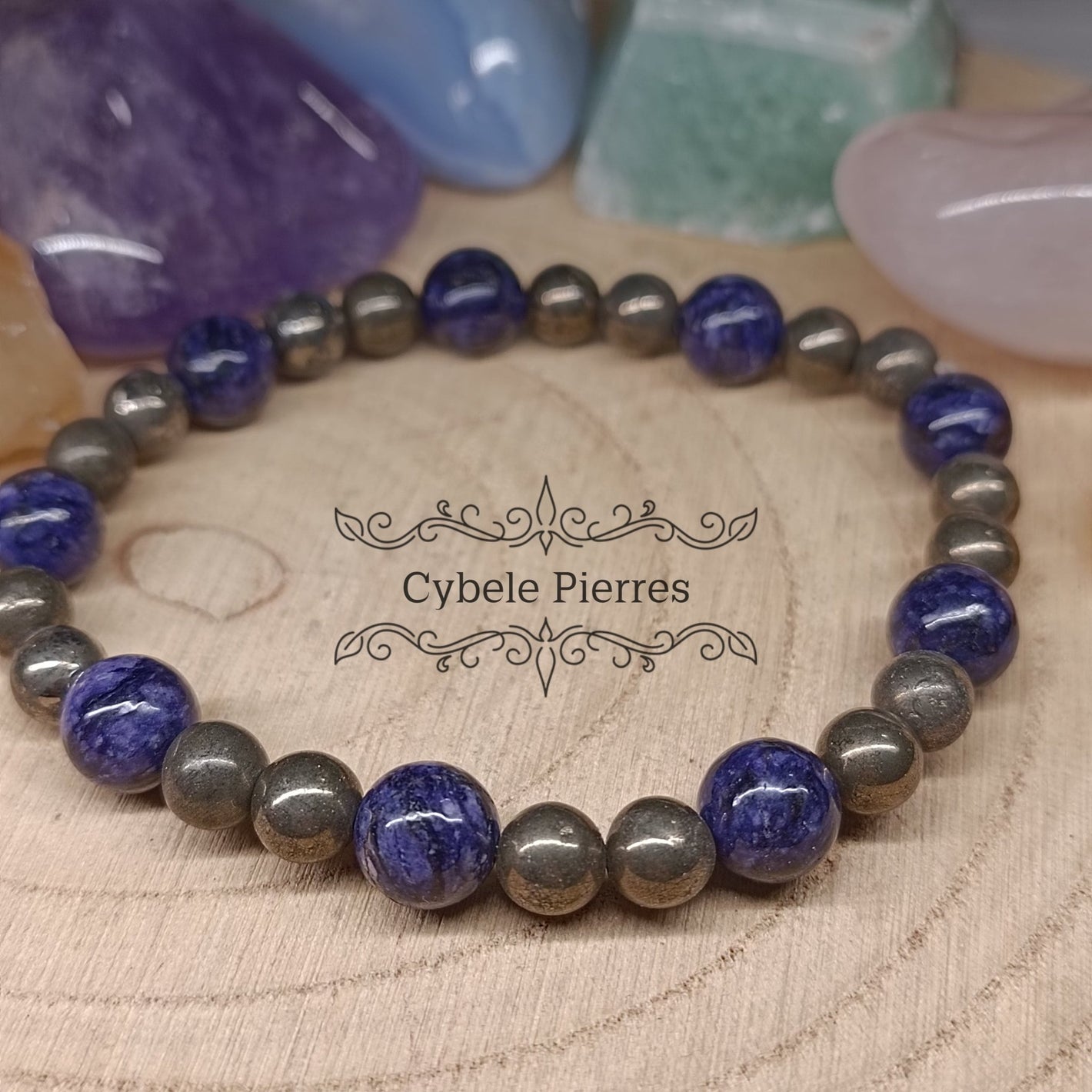 Bracelet Nouvelle chance - Charoïte et Pyrite (6 et 8mm) - 19cm - Cybele Pierres