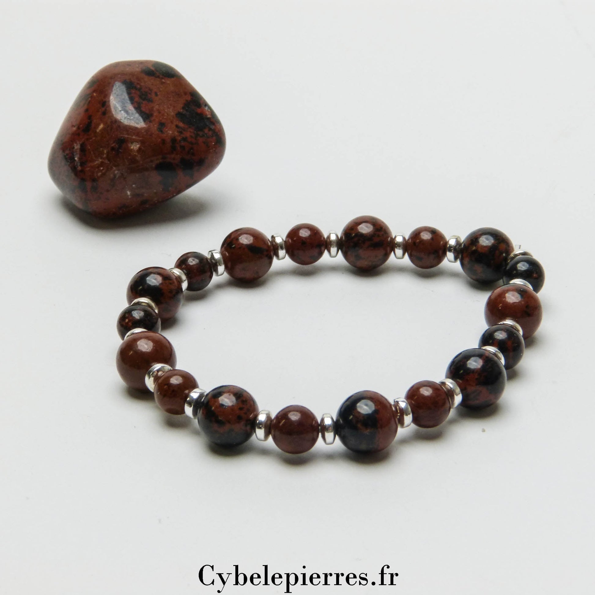 Bracelet Obsidienne Acajou (6 et 8mm) - 17cm - Cybele Pierres