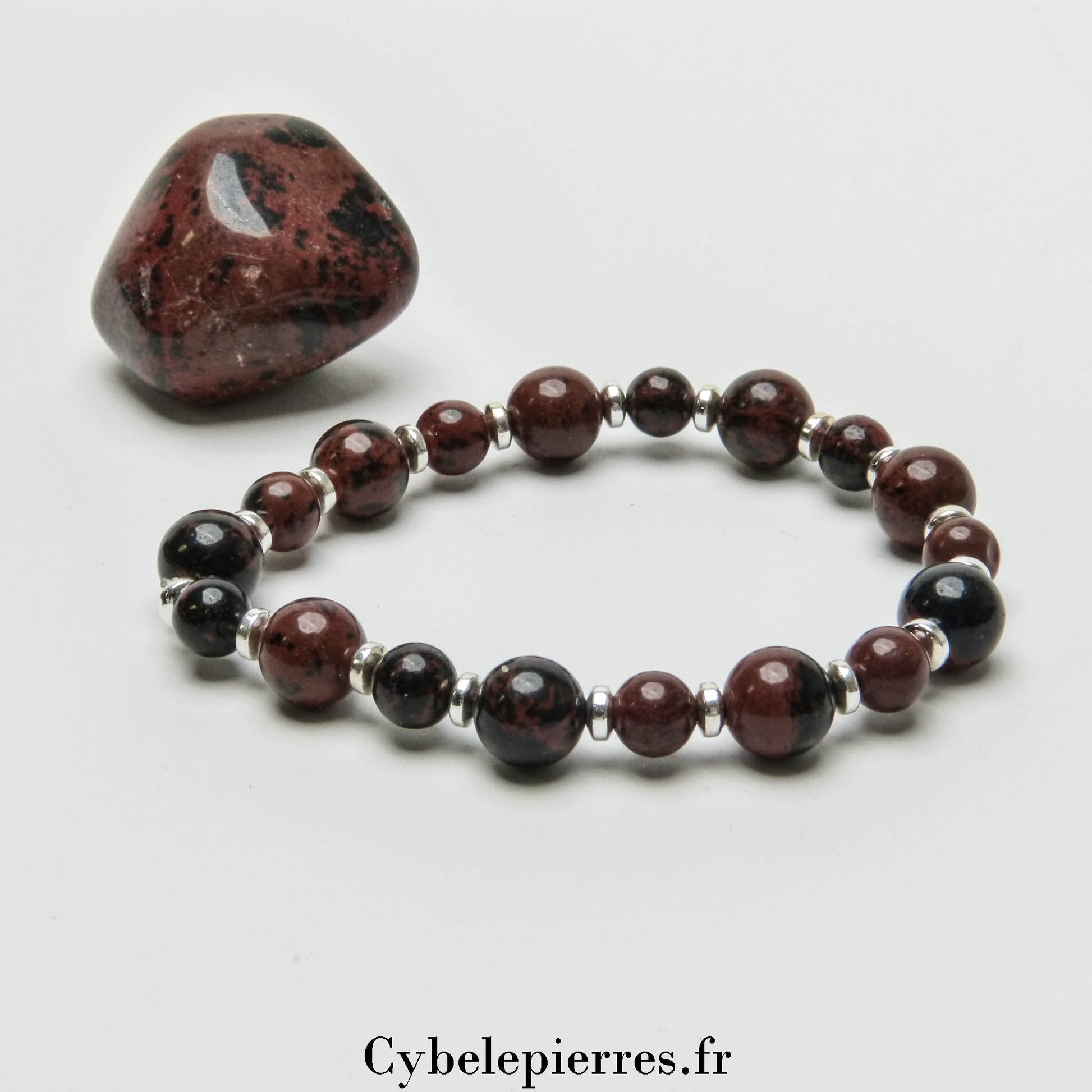 Bracelet Obsidienne Acajou (6 et 8mm) - 17cm - Cybele Pierres
