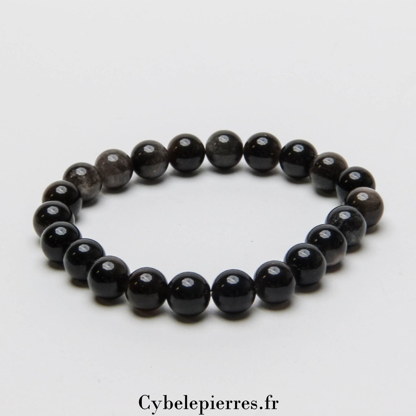 Bracelet Obsidienne argentée (8mm) | Protection et Introspection - Cybele Pierres