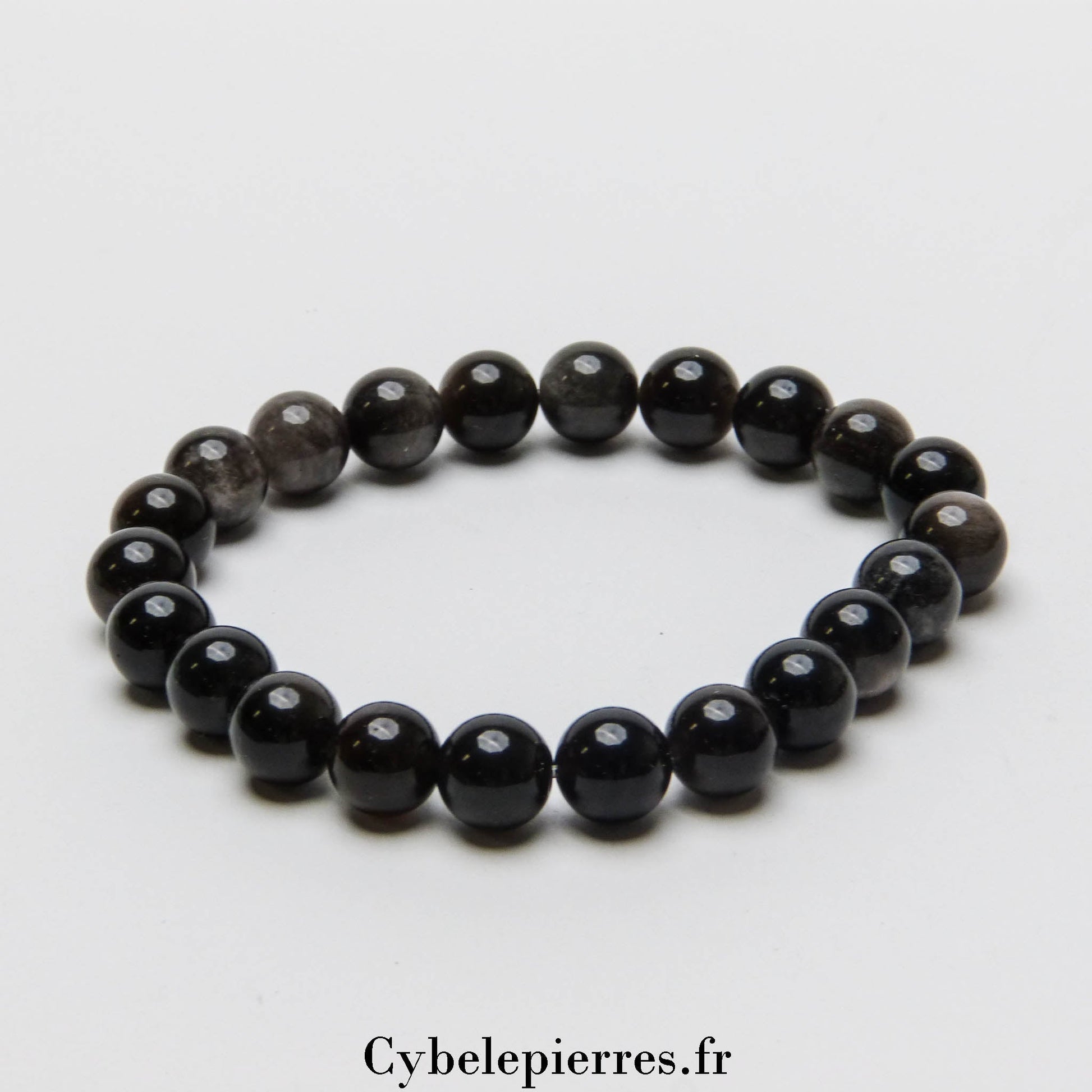 Bracelet Obsidienne argentée (8mm) | Protection et Introspection - Cybele Pierres