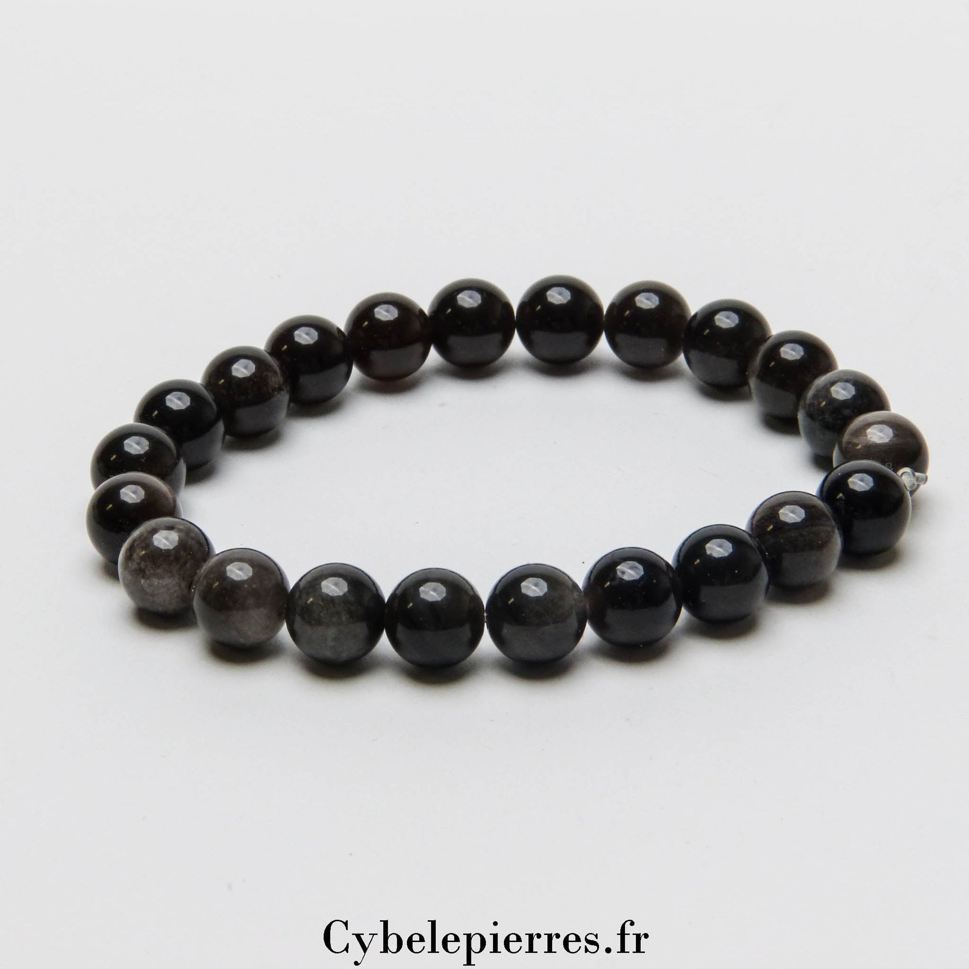 Bracelet Obsidienne argentée (8mm) | Protection et Introspection - Cybele Pierres