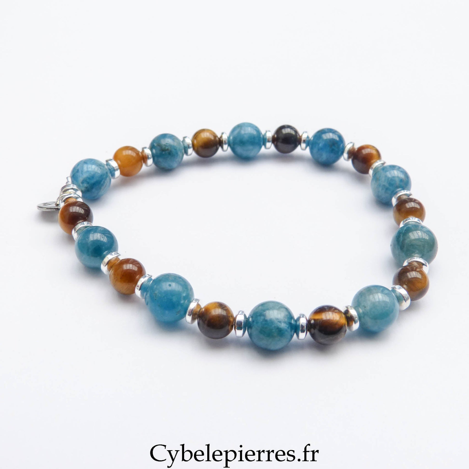 Bracelet Œil de tigre 6 mm et Apatite bleue 8 mm – 18 cm | Ancrage et clarté - Cybele Pierres