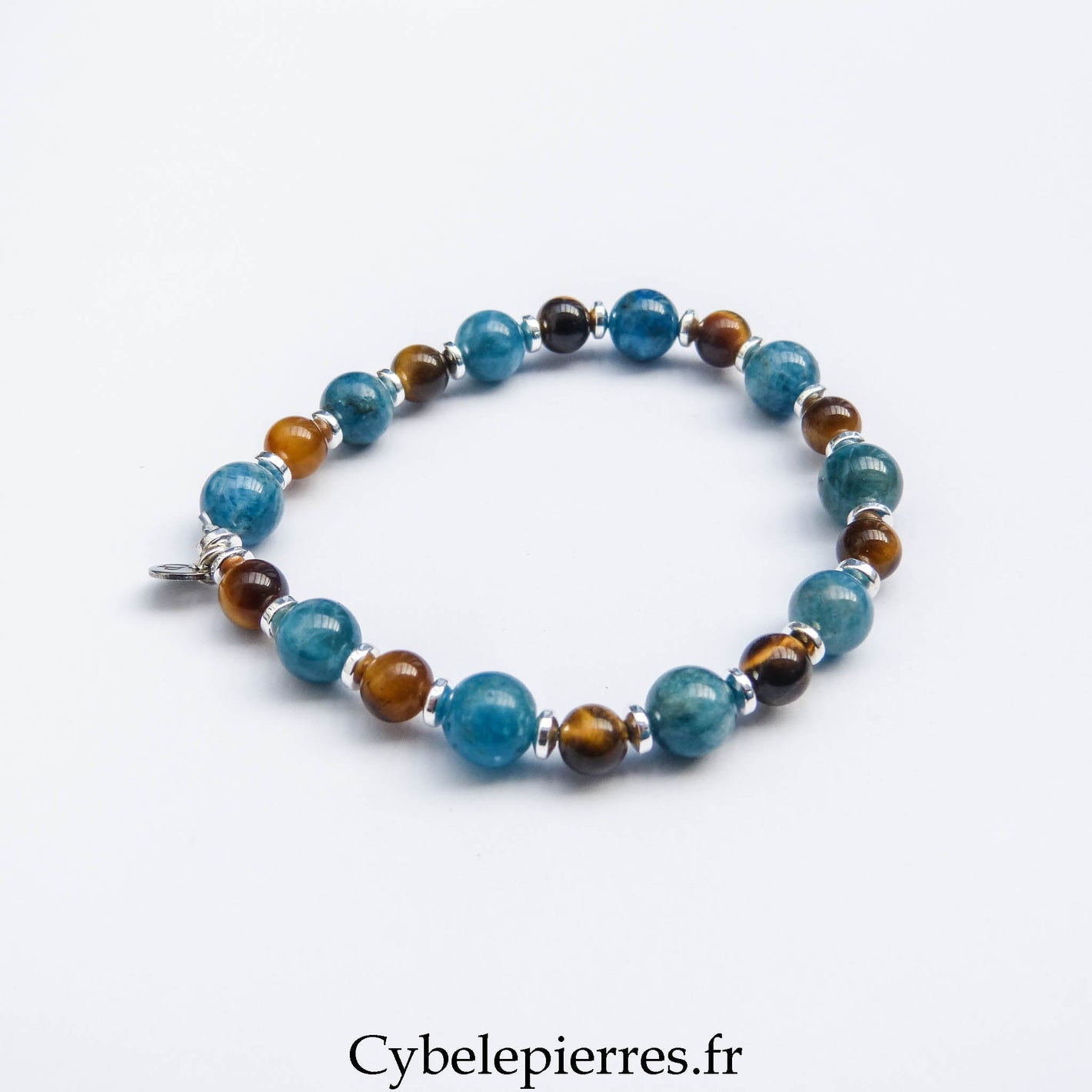 Bracelet Œil de tigre 6 mm et Apatite bleue 8 mm – 18 cm | Ancrage et clarté - Cybele Pierres