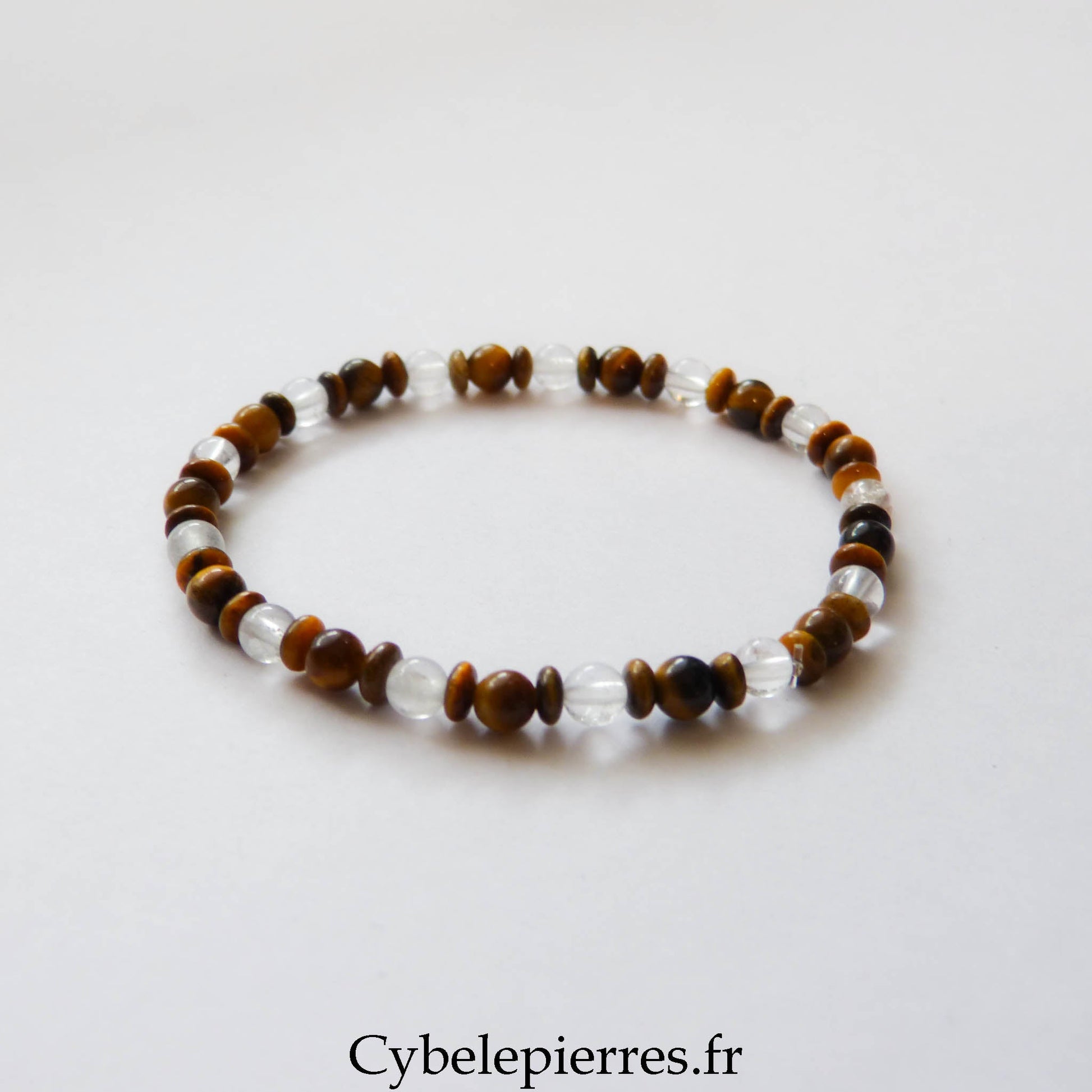 Bracelet Œil de Tigre & Cristal de Roche (4 mm) – 17,5 cm | Protection & Clarté - Cybele Pierres