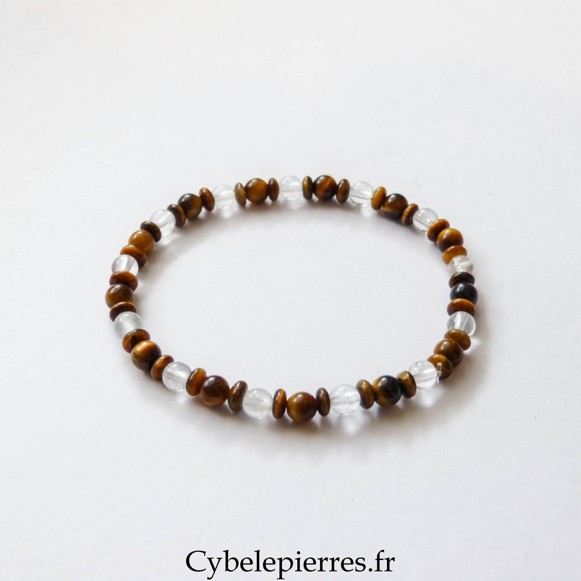 Bracelet Œil de Tigre & Cristal de Roche (4 mm) – 17,5 cm | Protection & Clarté - Cybele Pierres