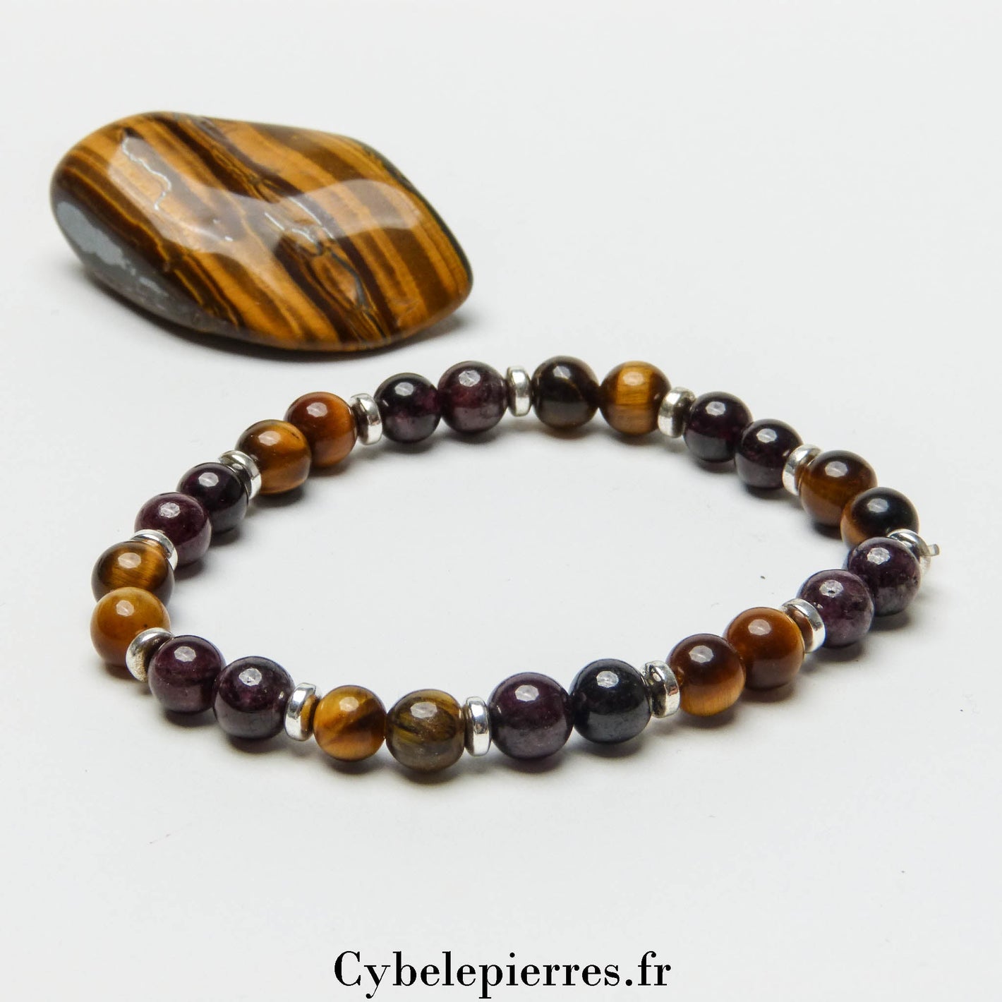 Bracelet Œil de Tigre et Grenat (6mm) - 17cm | Protection et Vitalité - Cybele Pierres