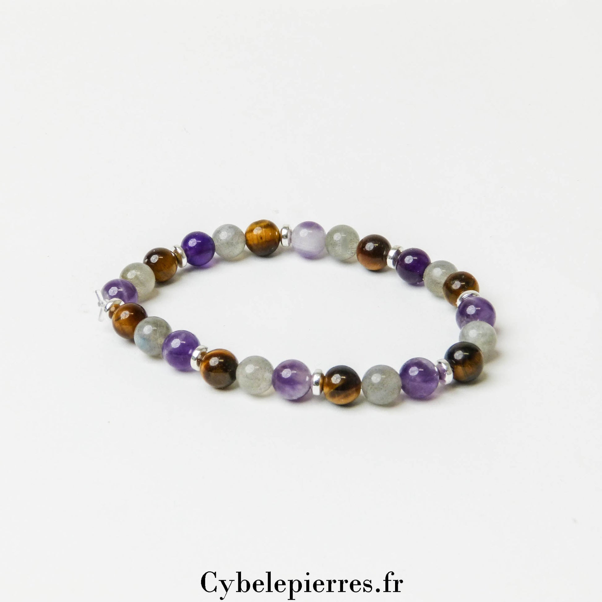 Bracelet Oeil de Tigre, Labradorite et Améthyste (6mm) - 18cm | Protection, Intuition et Équilibre - Cybele Pierres