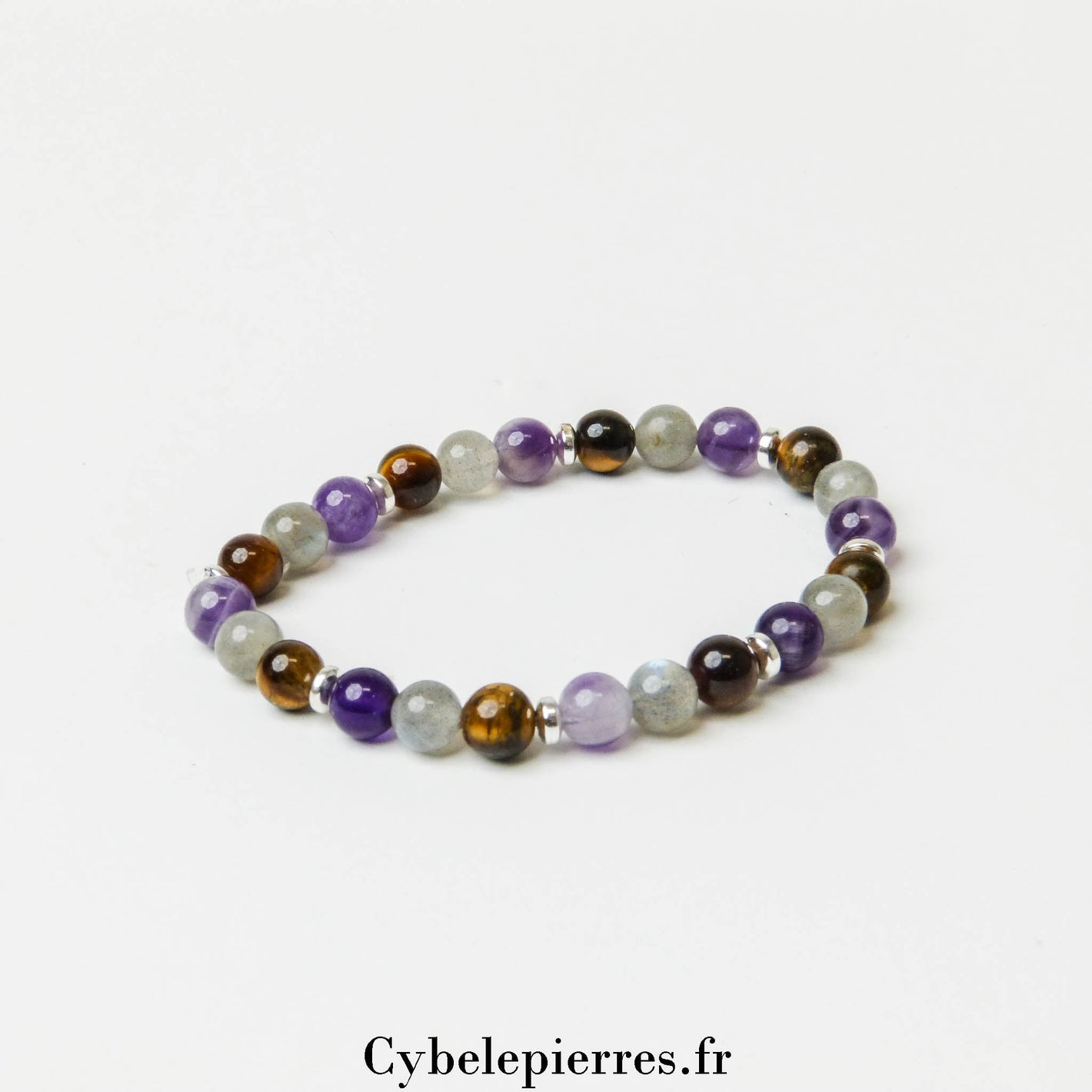Bracelet Oeil de Tigre, Labradorite et Améthyste (6mm) - 18cm | Protection, Intuition et Équilibre - Cybele Pierres