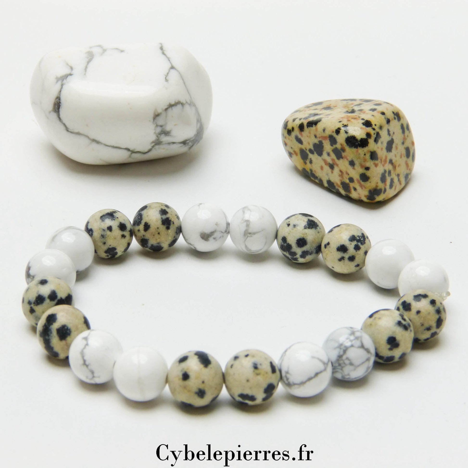 Bracelet On avance ! – Jaspe Dalmatien et Howlite (8mm) | Motivation et Clarté - Cybele Pierres