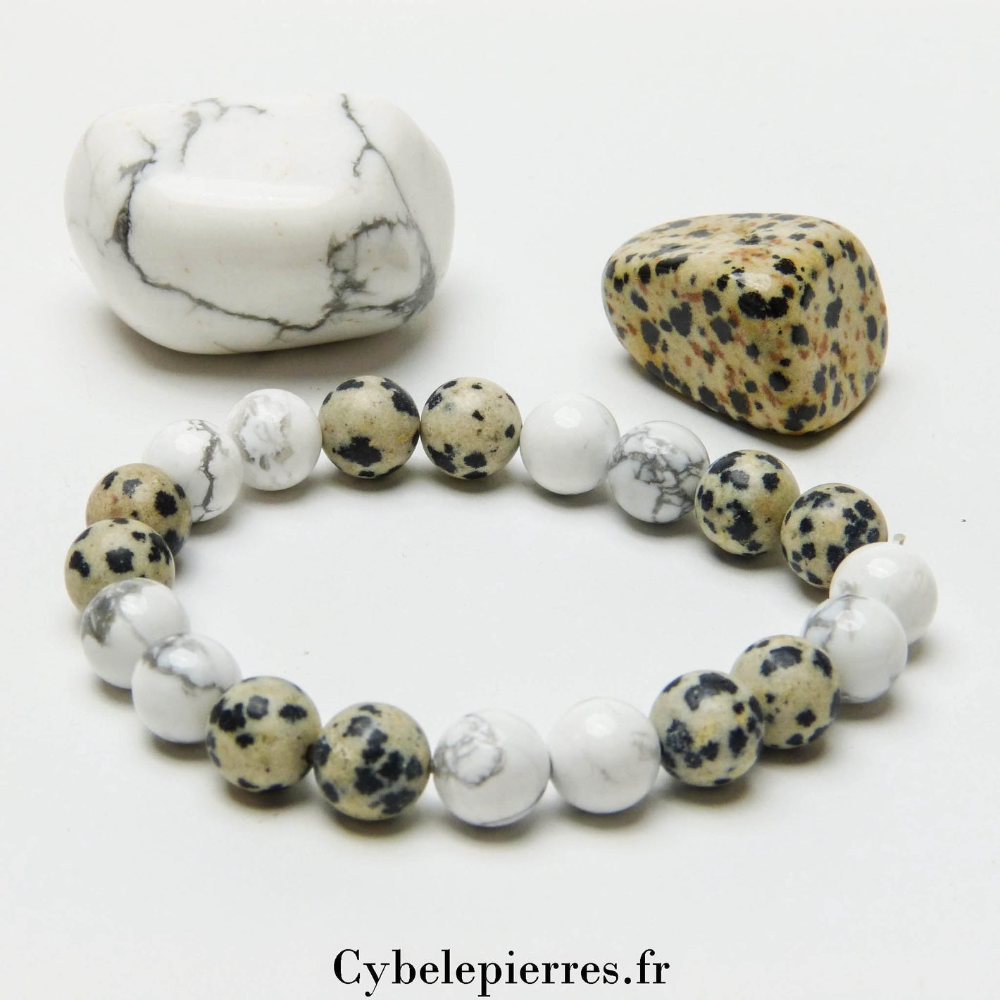 Bracelet On avance ! – Jaspe Dalmatien et Howlite (8mm) | Motivation et Clarté - Cybele Pierres