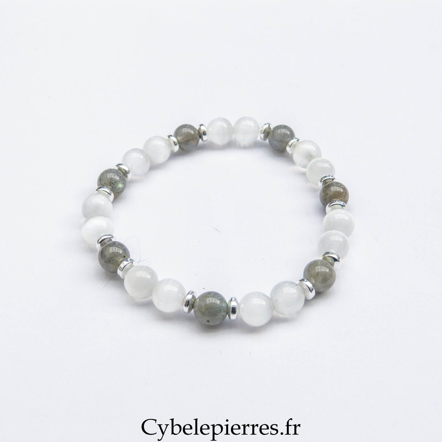 Bracelet "Ours Polaire" - Sélénite et labradorite (6mm) - 17cm - Cybele Pierres