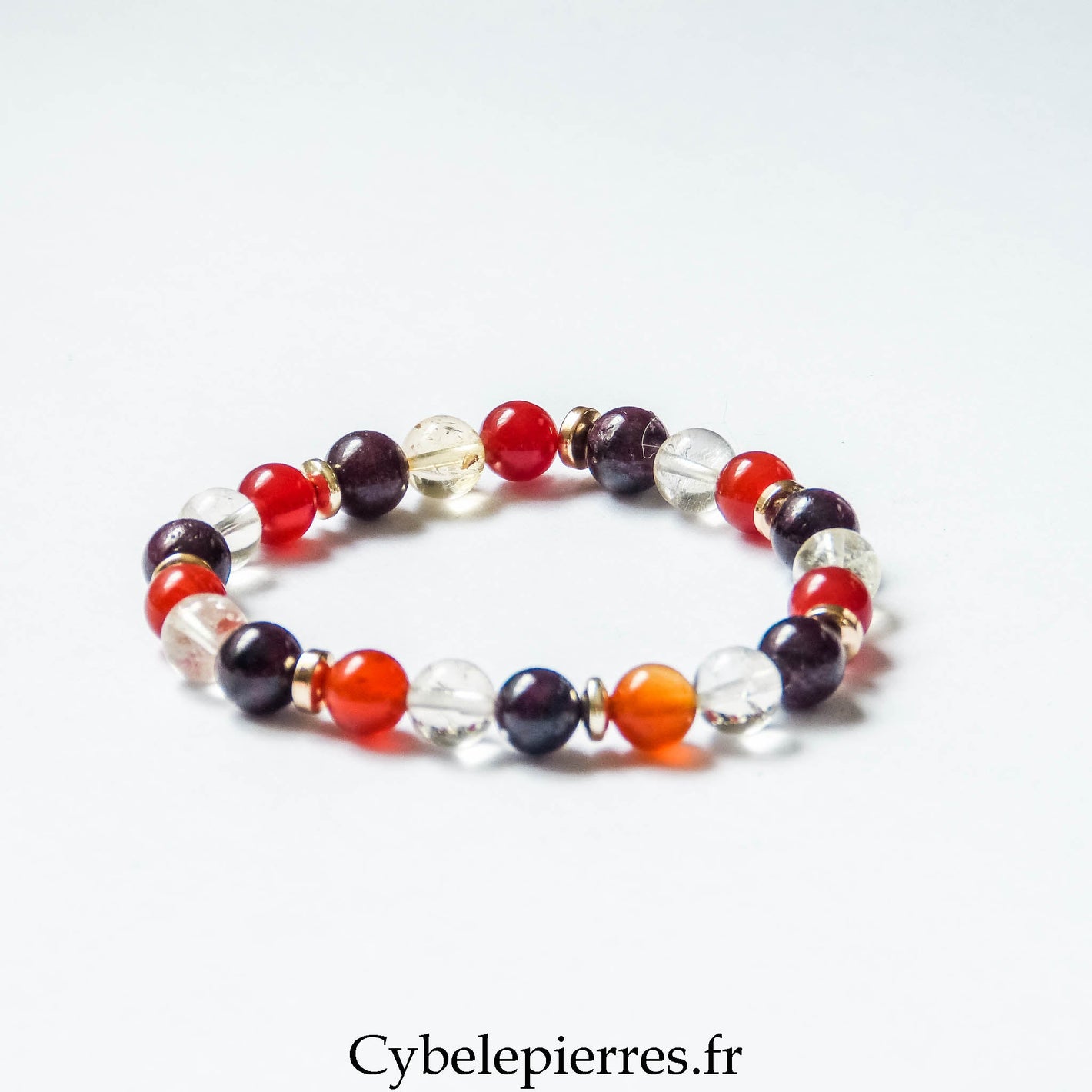 Bracelet Pétillant – Grenat, Cornaline et Citrine (8 mm) – 18 cm | Vitalité, confiance et optimisme - Cybele Pierres