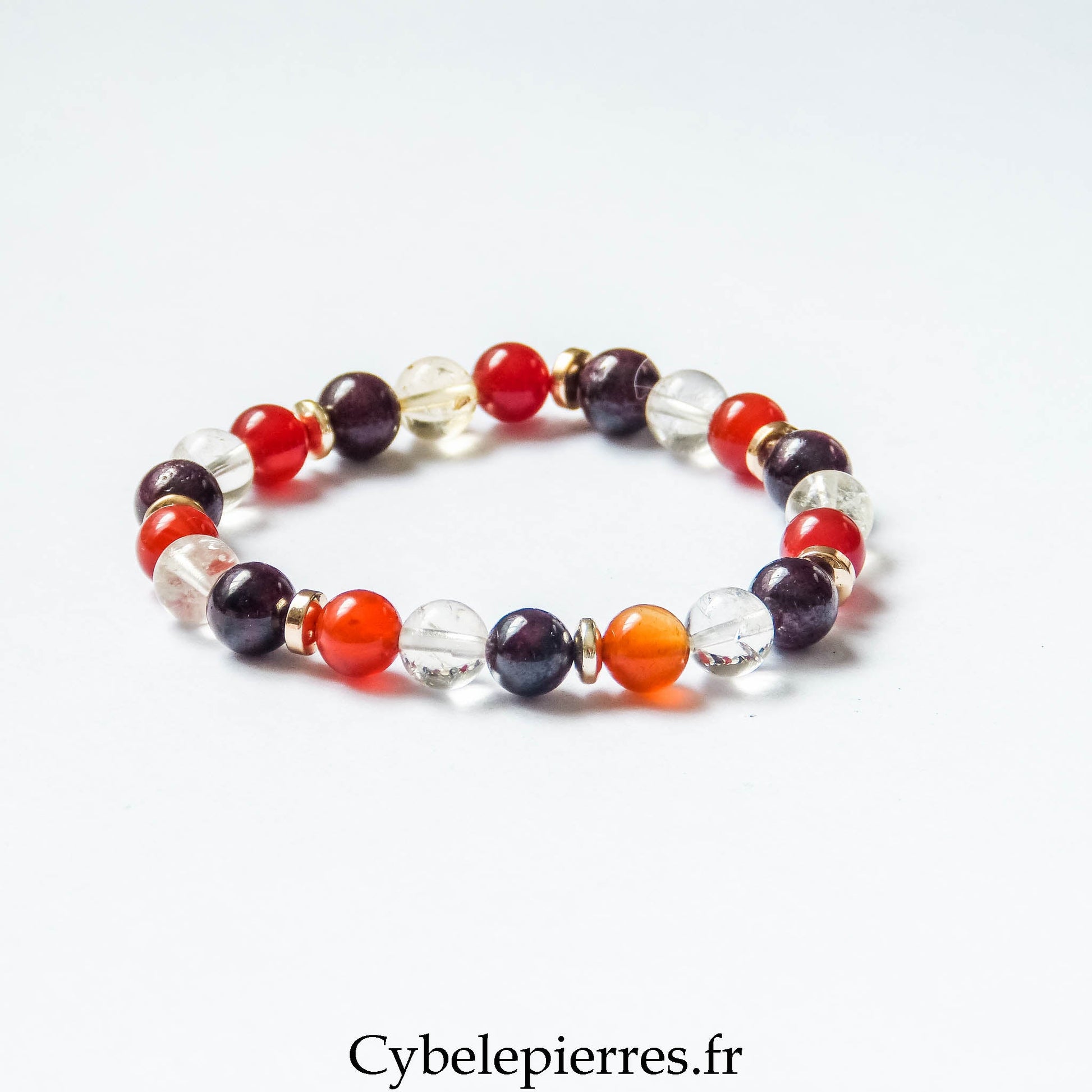 Bracelet Pétillant – Grenat, Cornaline et Citrine (8 mm) – 18 cm | Vitalité, confiance et optimisme - Cybele Pierres