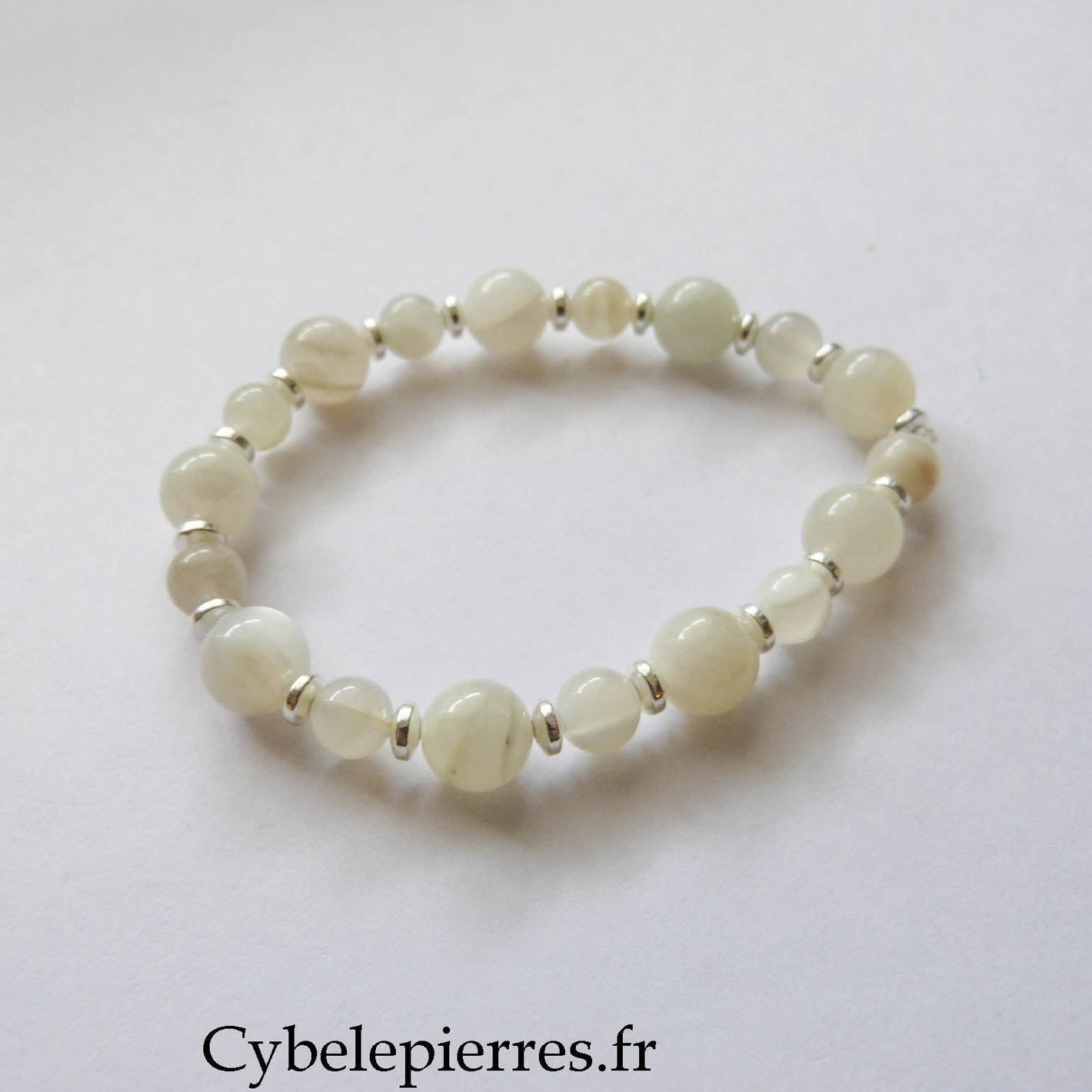 Bracelet Pierre de Lune Blanche (6 et 8mm) - 18cm - Cybele Pierres