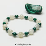 Bracelet Pierre de Lune Blanche et Malachite (6 et 8mm) - 18cm | Clarté et Transformation - Cybele Pierres