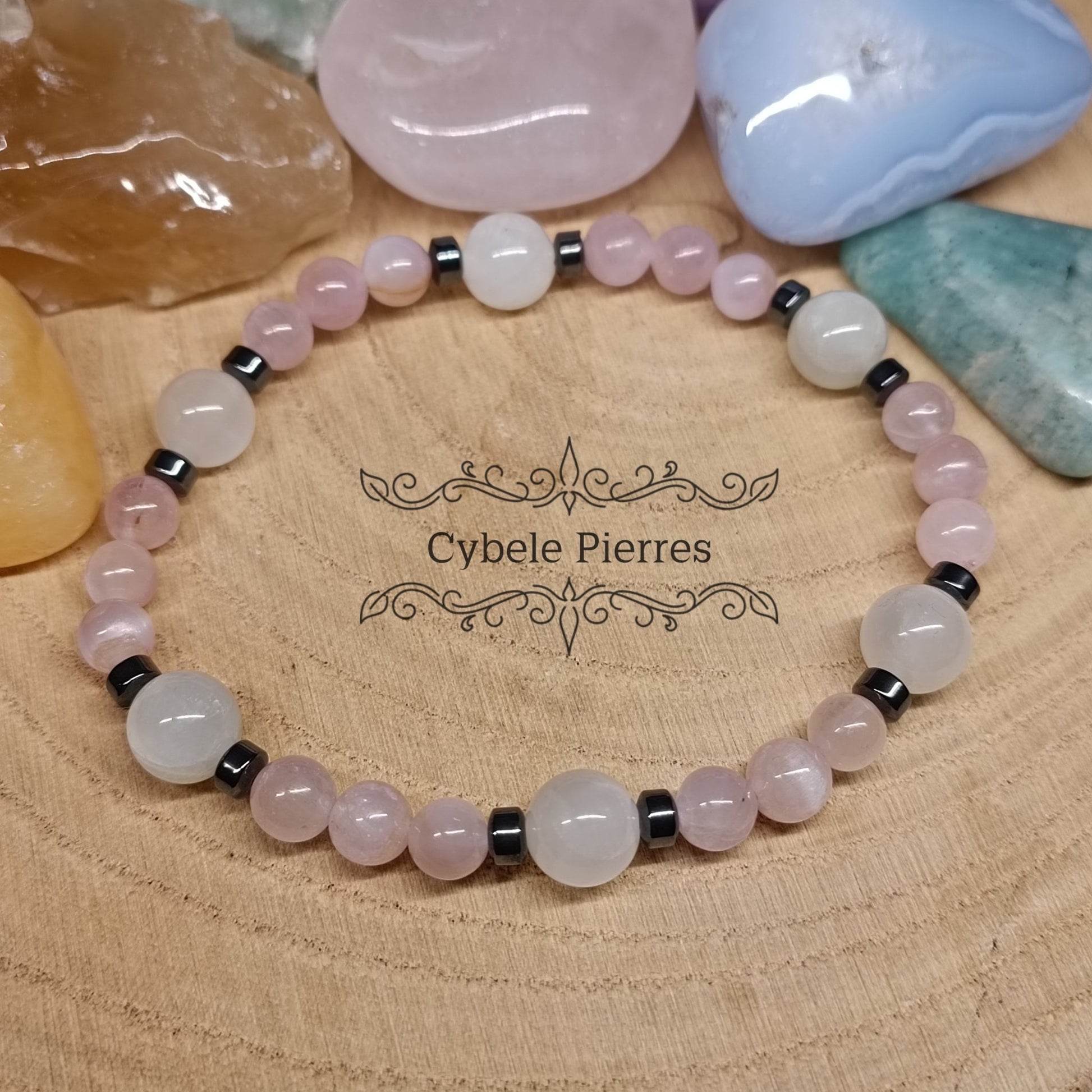 Bracelet Pierre de lune et Kunzite (6 et 8mm) - 19cm - Cybele Pierres