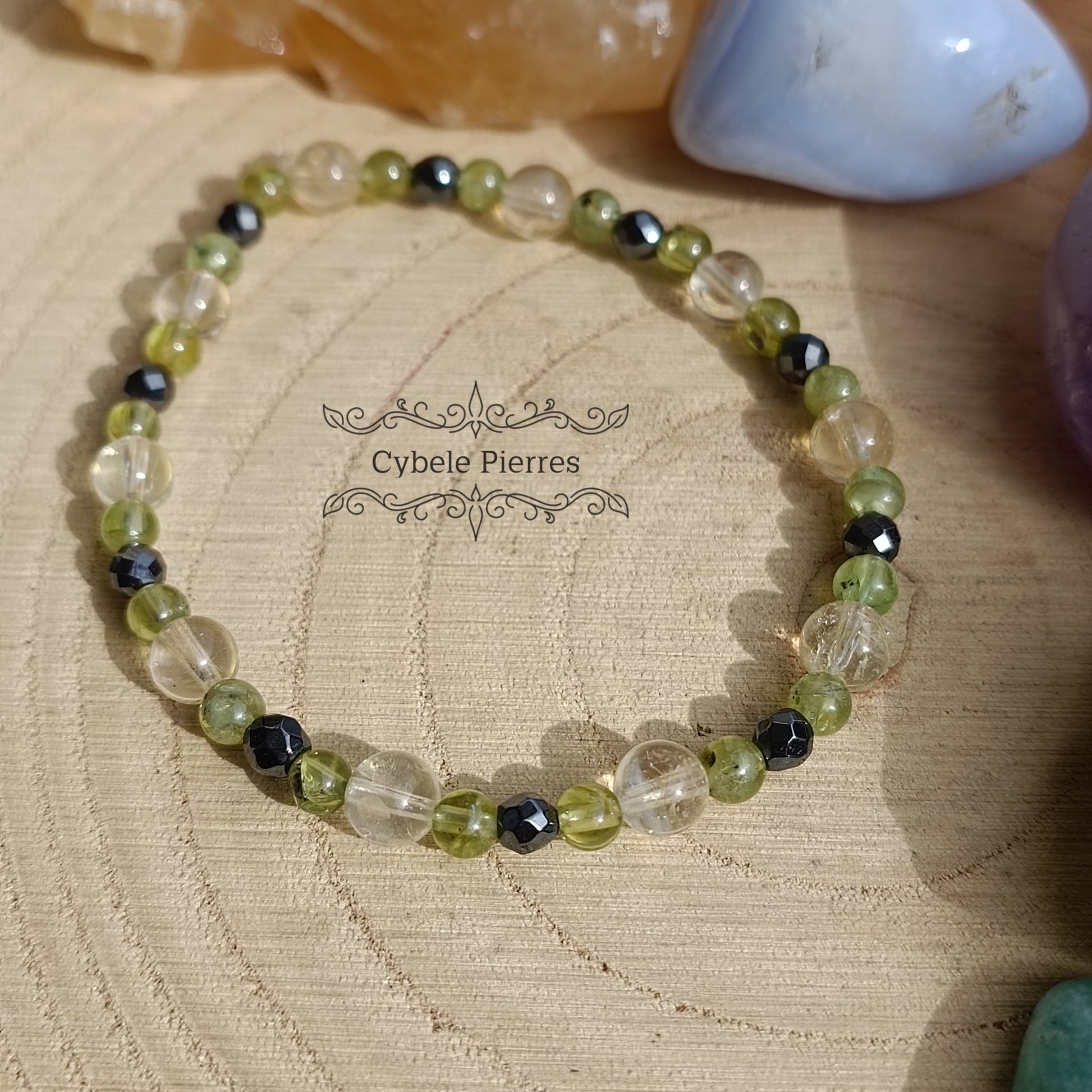 Bracelet Porte - bonheur - Citrine et péridot (3mm et 6mm) - 18cm - Cybele Pierres