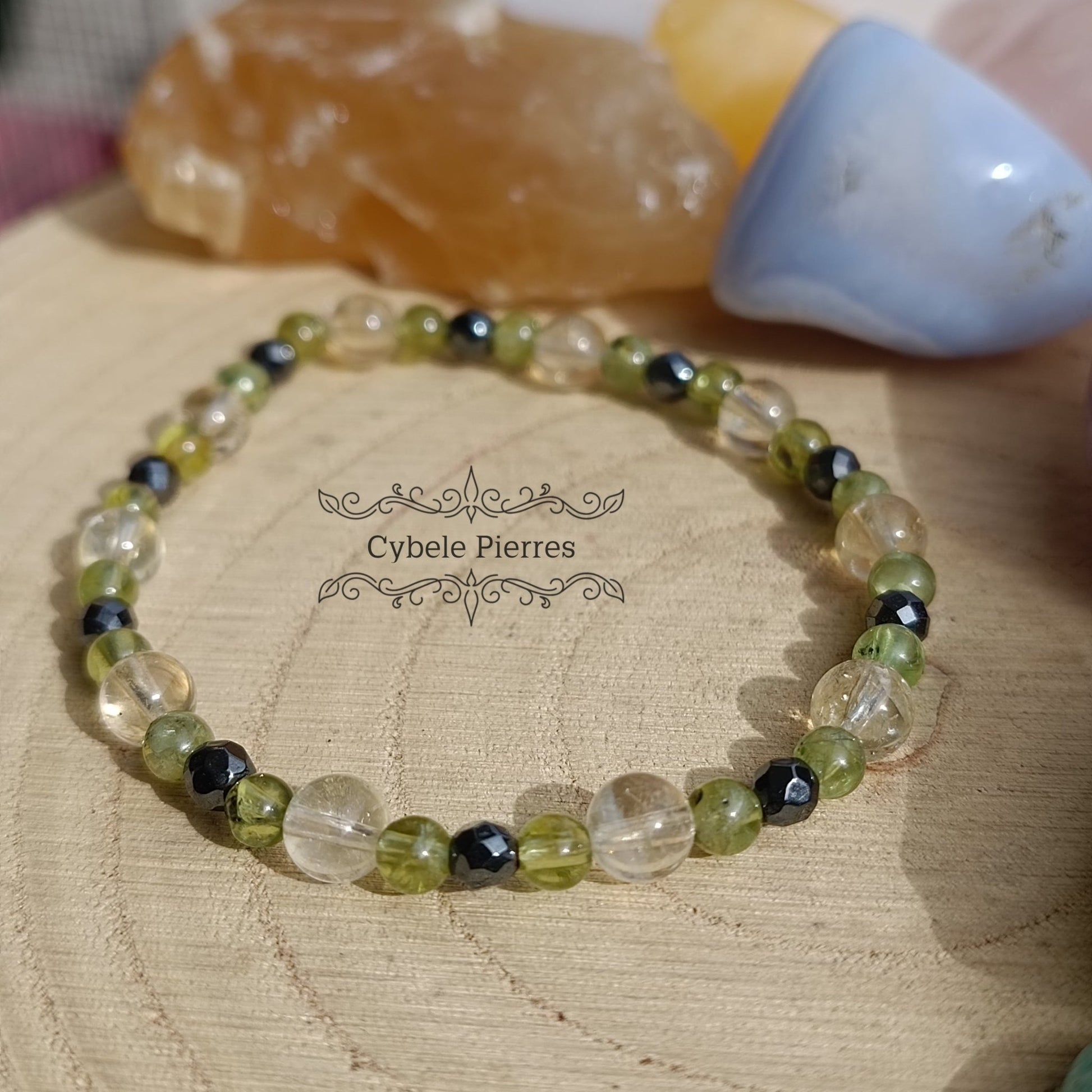 Bracelet Porte - bonheur - Citrine et péridot (3mm et 6mm) - 18cm - Cybele Pierres