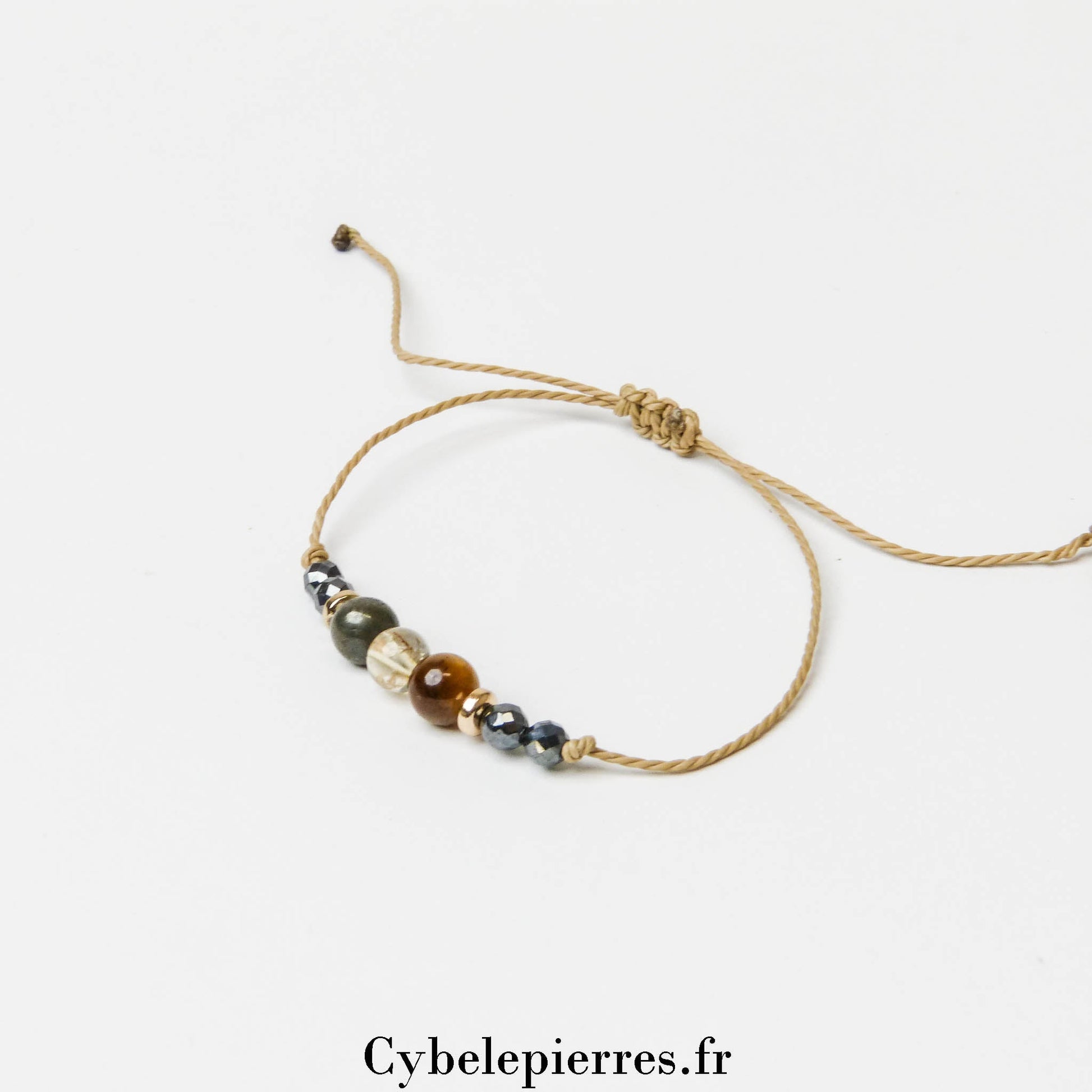 Bracelet Porte - Bonheur – Œil de Tigre, Citrine et Pyrite (6mm) | Protection et Abondance - Cybele Pierres
