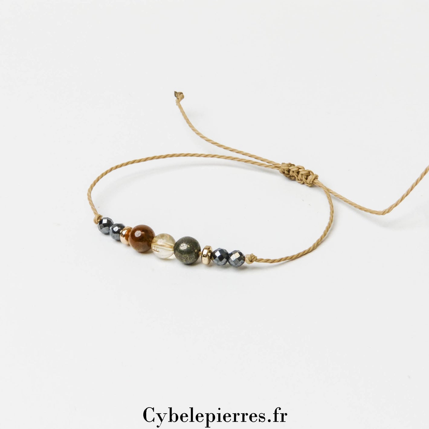 Bracelet Porte - Bonheur – Œil de Tigre, Citrine et Pyrite (6mm) | Protection et Abondance - Cybele Pierres